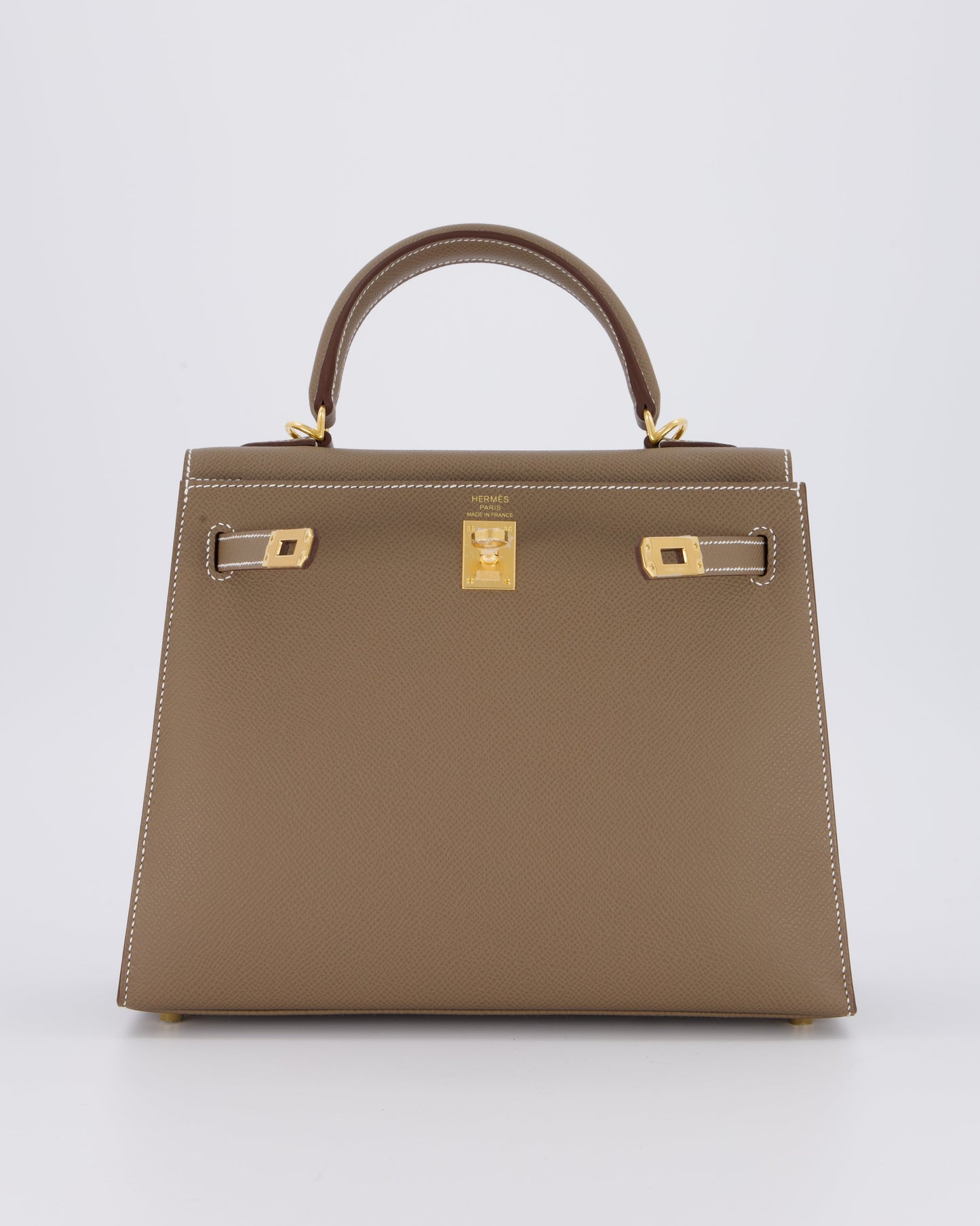Hermes Kelly 25 Sellier Bag in Etoupe Epsom Leather and Gold Hardware