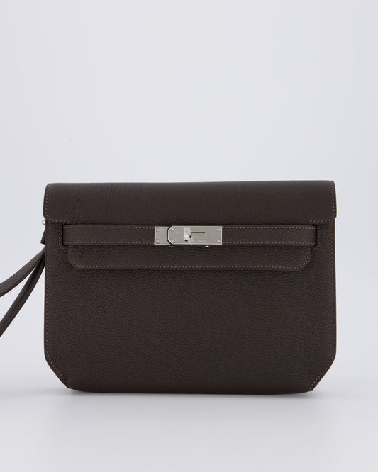 *RARE* Hermes Kelly Depeches 25 Bag in Bai Brun Togo Leather with Palladium Hardware