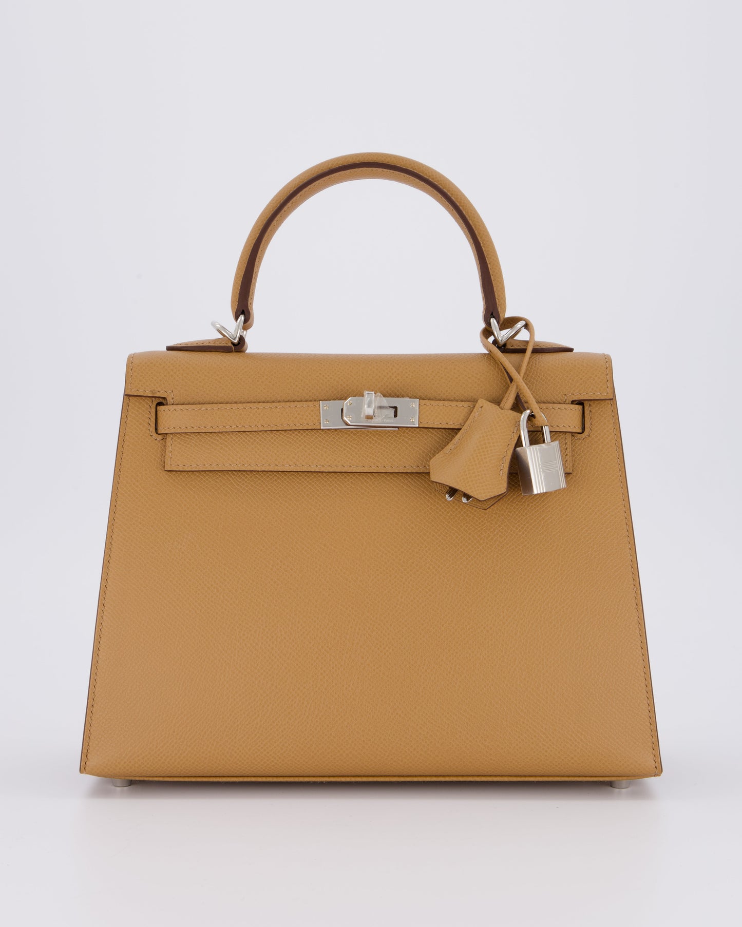 Hermes Kelly 25 Sellier Bag in Biscuit Epsom Leather with Palladium Hardware