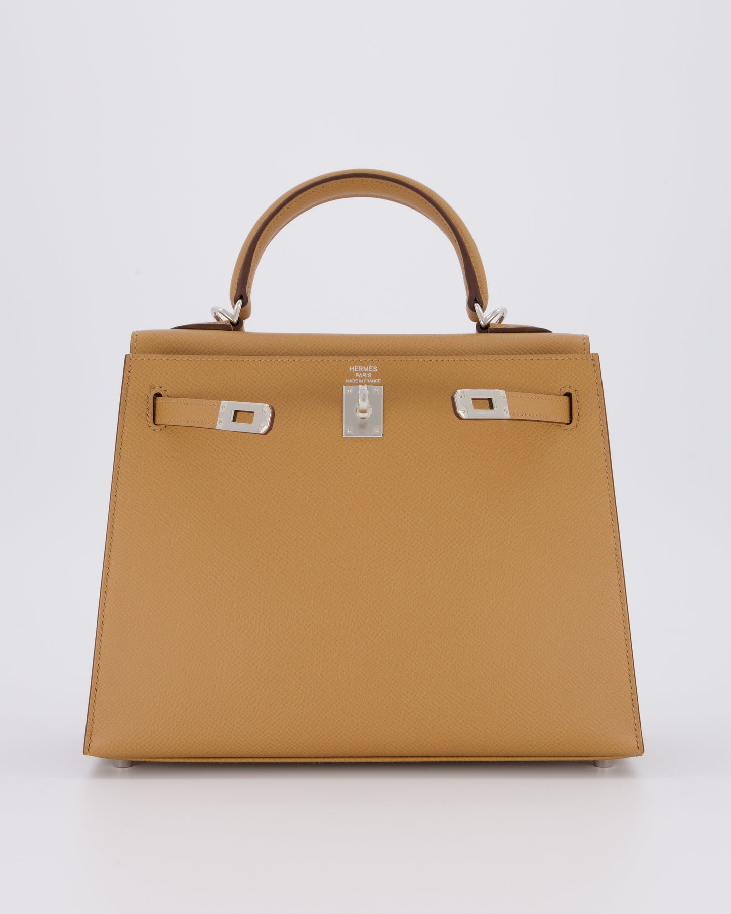 Hermes Kelly 25 Sellier Bag in Biscuit Epsom Leather with Palladium Hardware