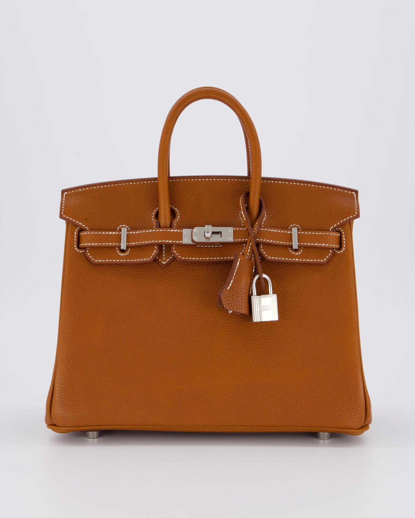 *NEW STAMP* Hermes Birkin 25 Retourne Bag in Fauve Barenia Faubourg Leather and Palladium Hardware