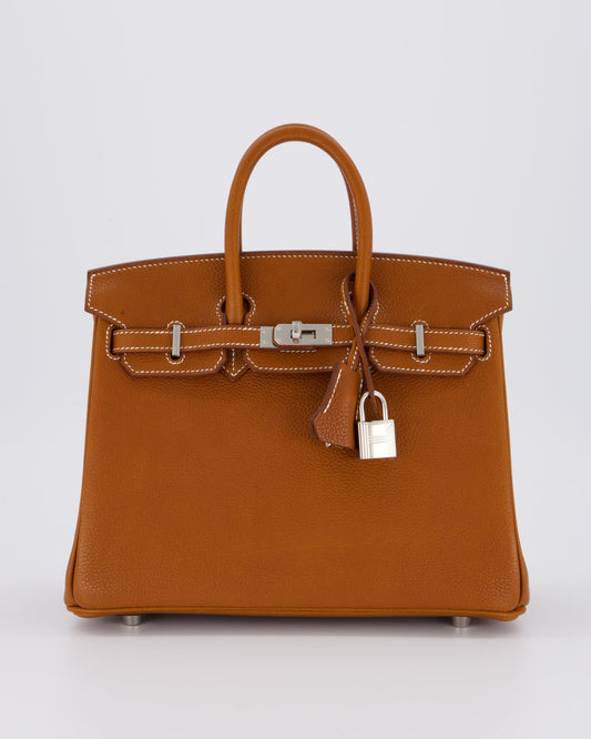 *NEW STAMP* Hermes Birkin 25 Retourne Bag in Fauve Barenia Faubourg Leather and Palladium Hardware