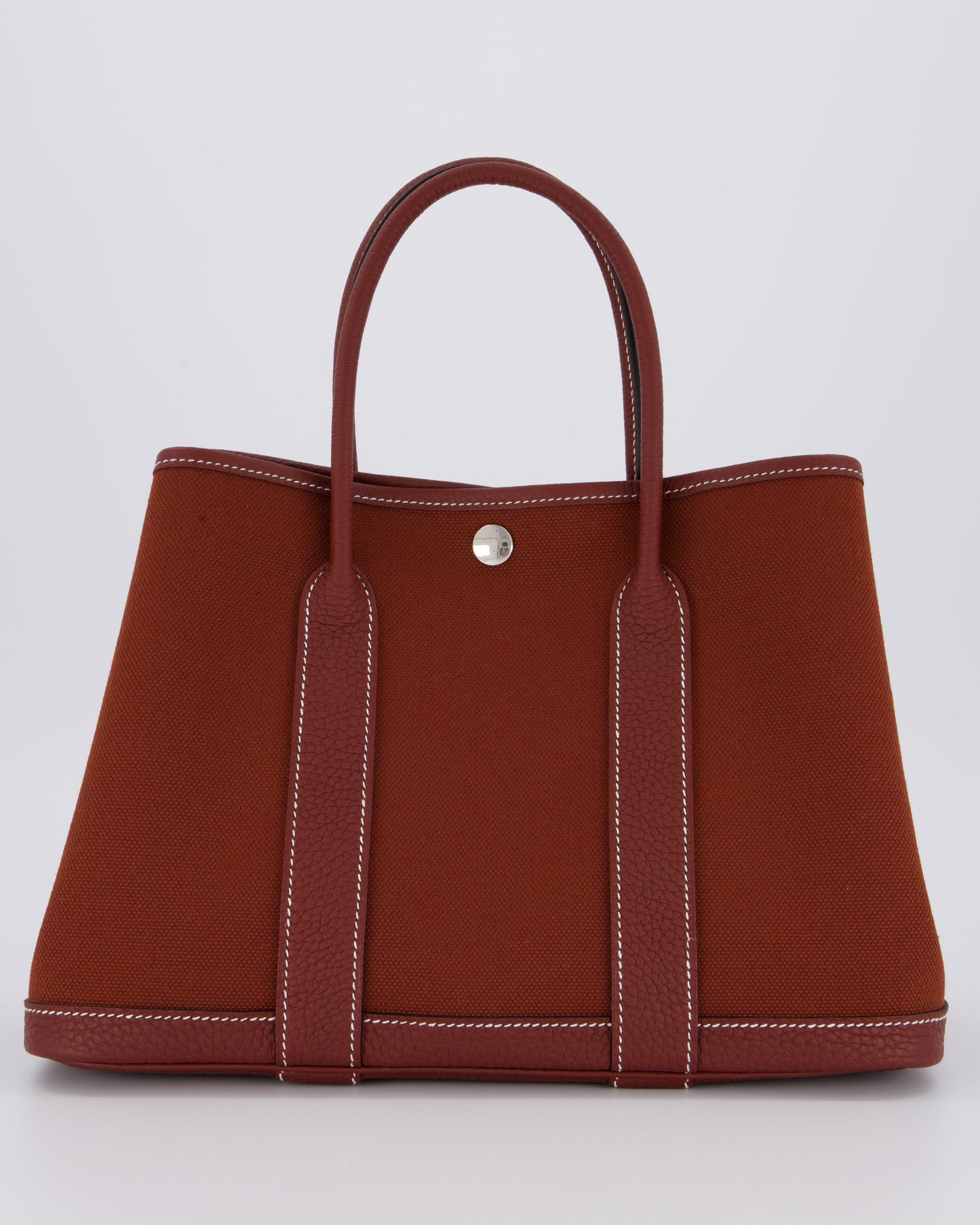 Hermes Garden Party 30 Bag in Rouge H Canvas and Negonda Leather with Palladium Hardware