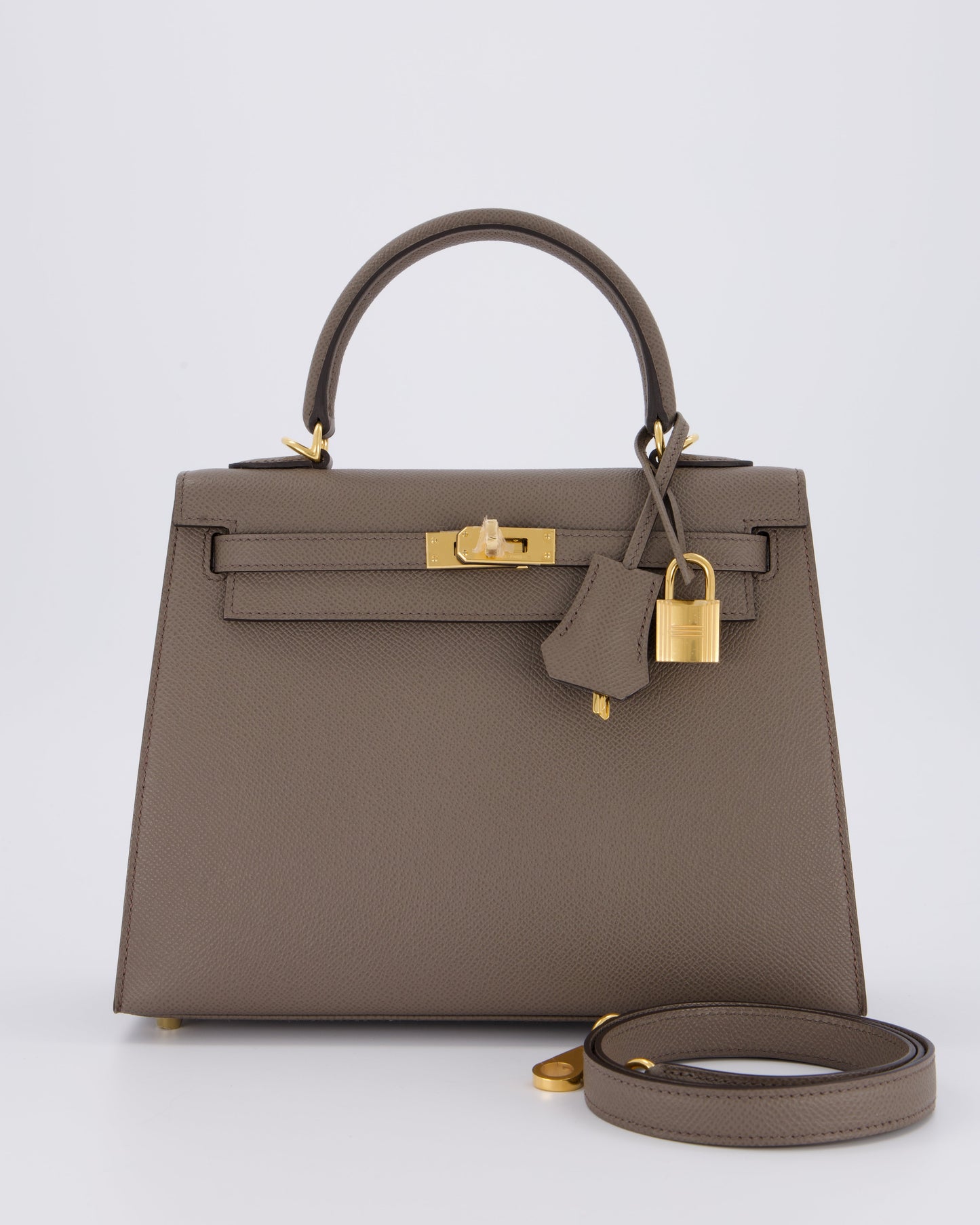 *RARE* Hermes Kelly 25 Sellier Bag in Gris Etain Epsom Leather with Gold Hardware