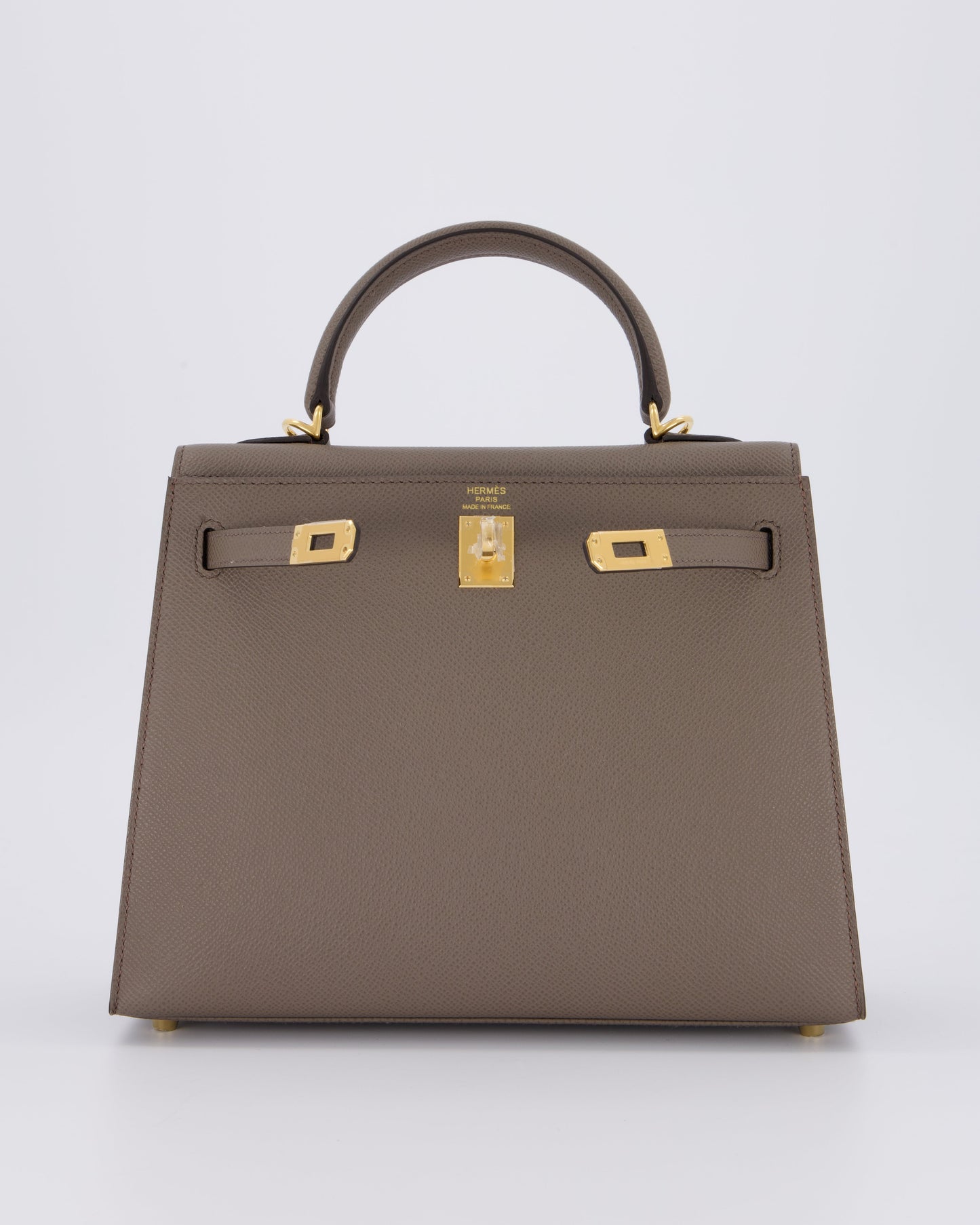 *RARE* Hermes Kelly 25 Sellier Bag in Gris Etain Epsom Leather with Gold Hardware