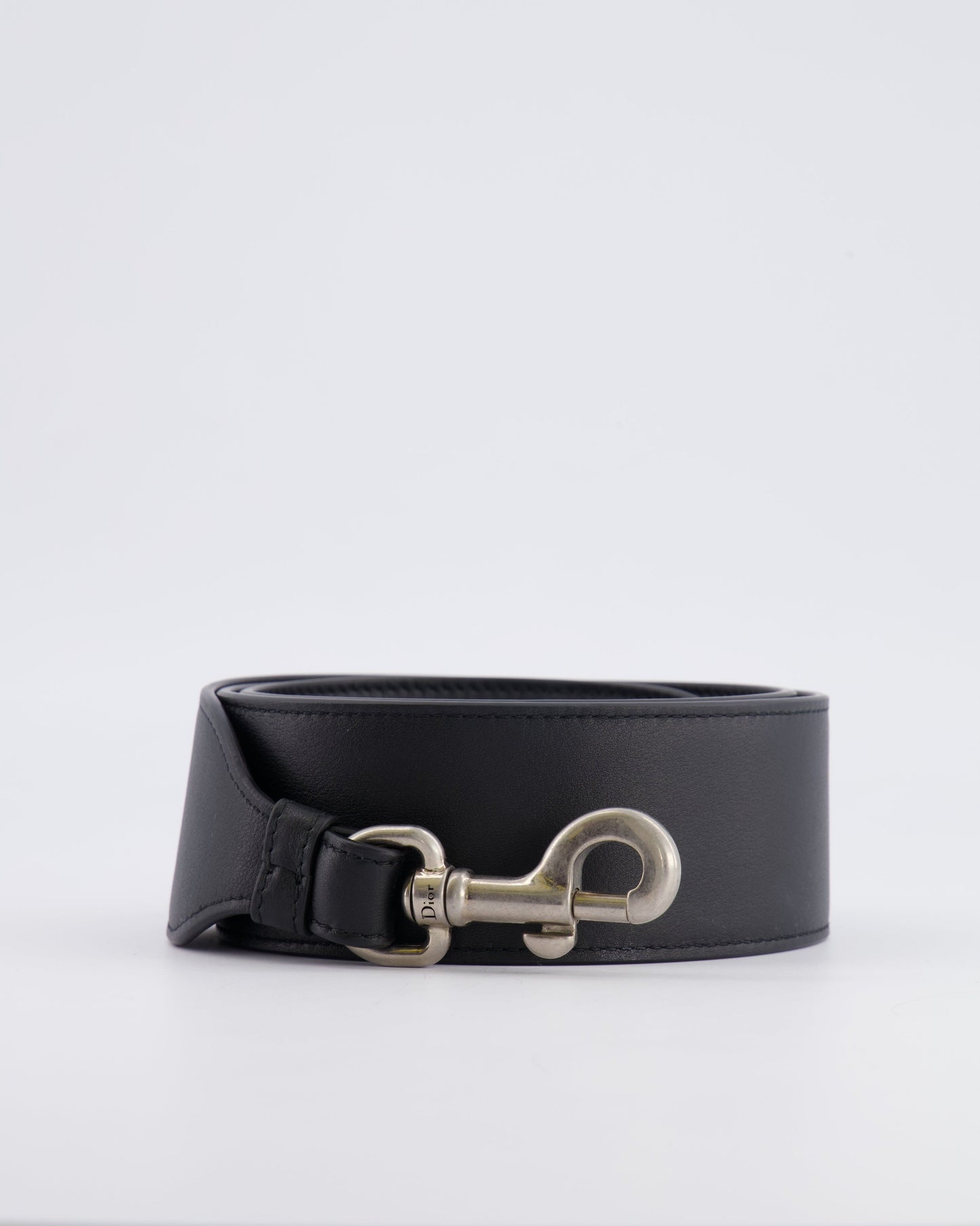 Christian Dior Black Leather Shoulder Bag Strap with Silver Hardware