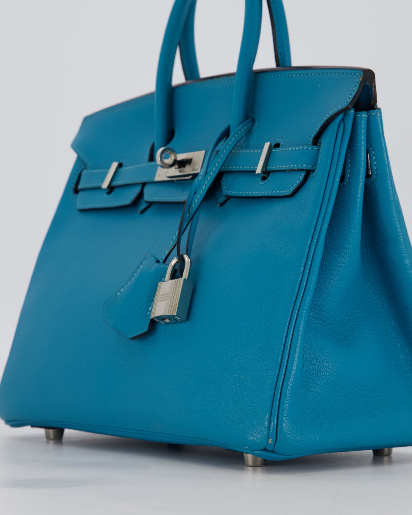 Hermes Birkin 25 Retourne Bag in Bleu Saint Cyr Chèvre Mysore Leather with Palladium Hardware