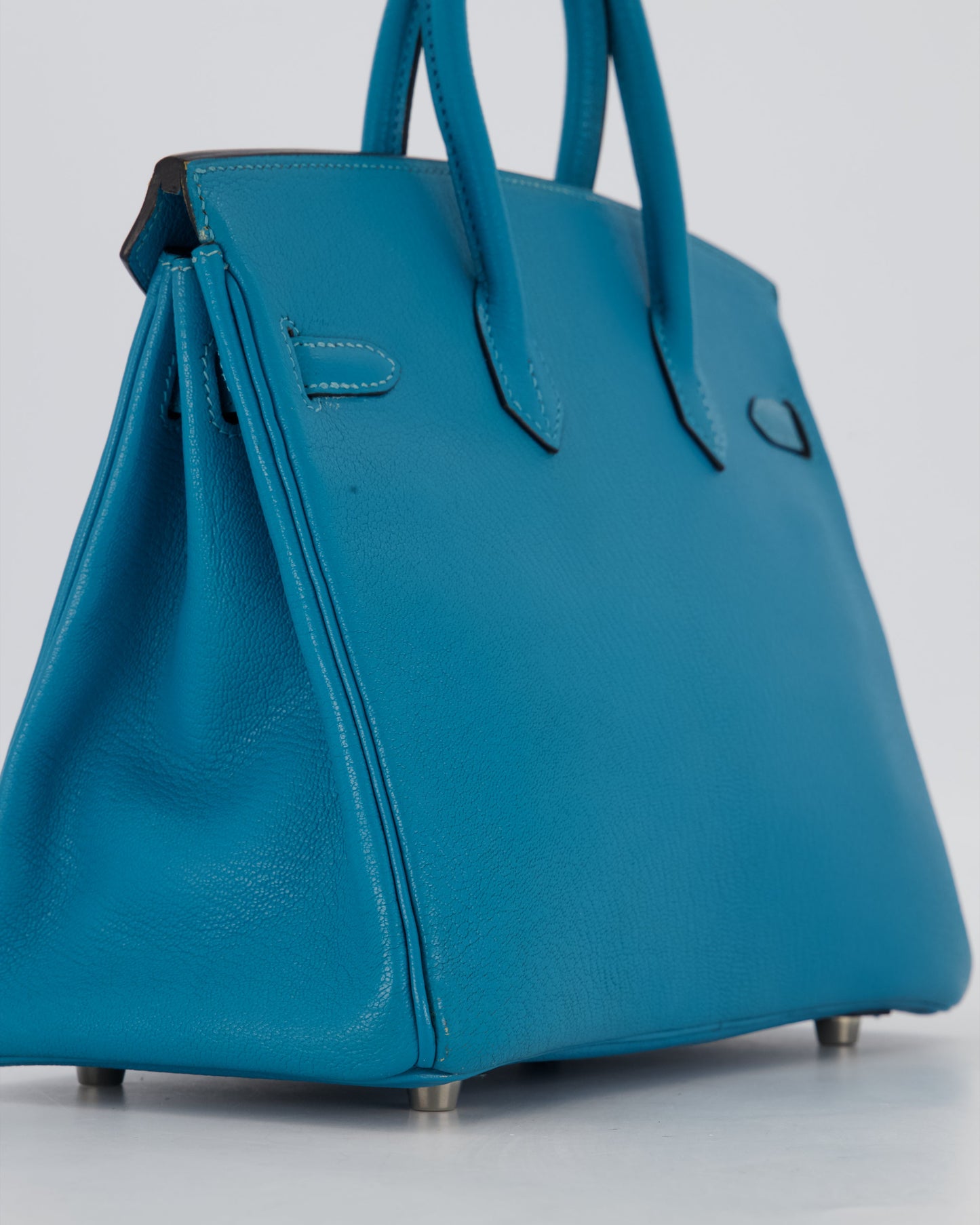Hermes Birkin 25 Retourne Bag in Bleu Saint Cyr Chèvre Mysore Leather with Palladium Hardware