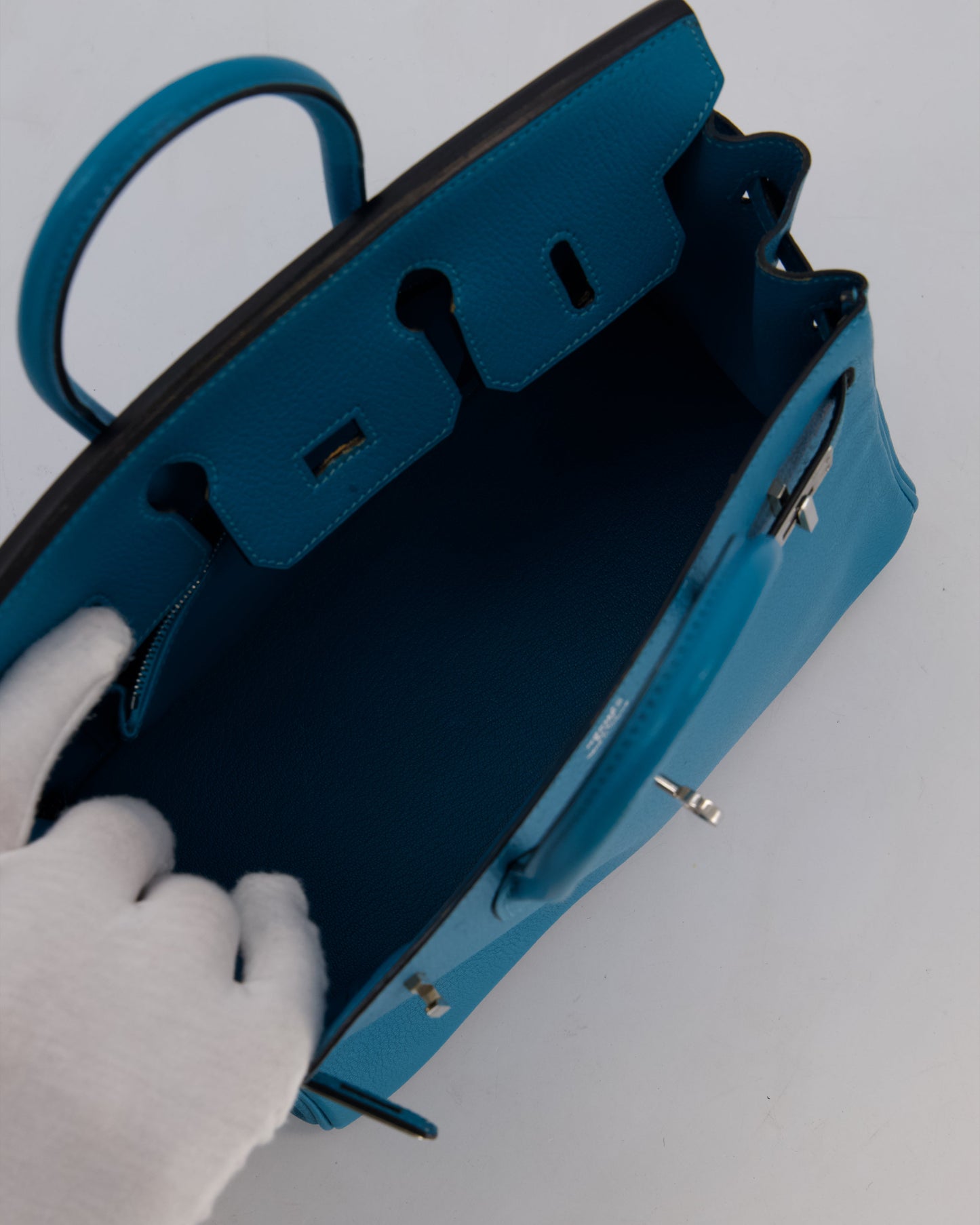 Hermes Birkin 25 Retourne Bag in Bleu Saint Cyr Chèvre Mysore Leather with Palladium Hardware