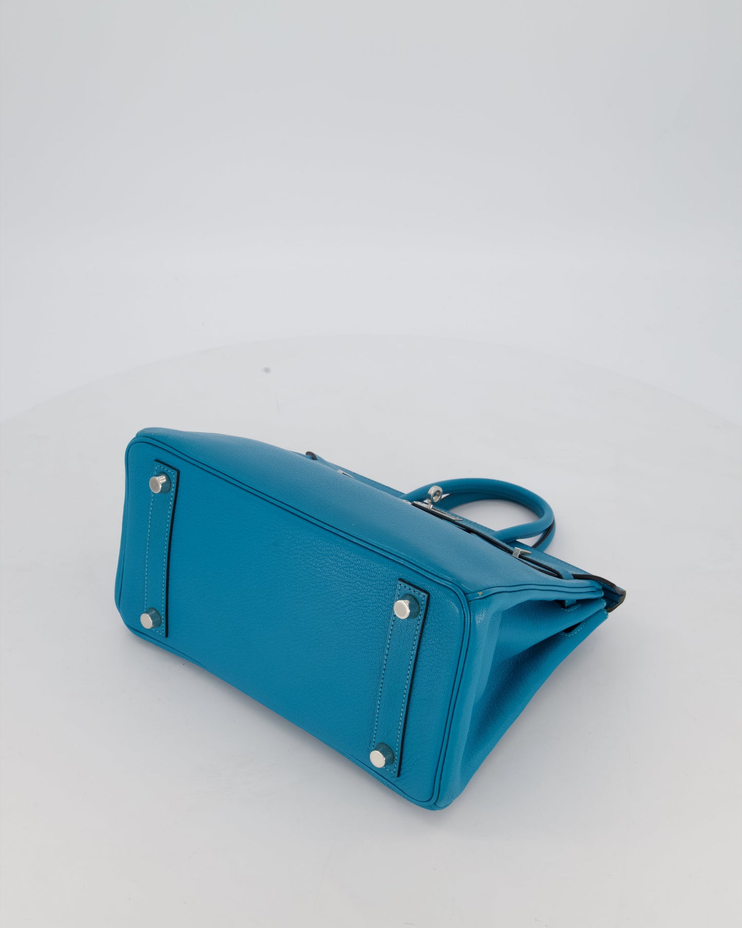 Hermes Birkin 25 Retourne Bag in Bleu Saint Cyr Chèvre Mysore Leather with Palladium Hardware