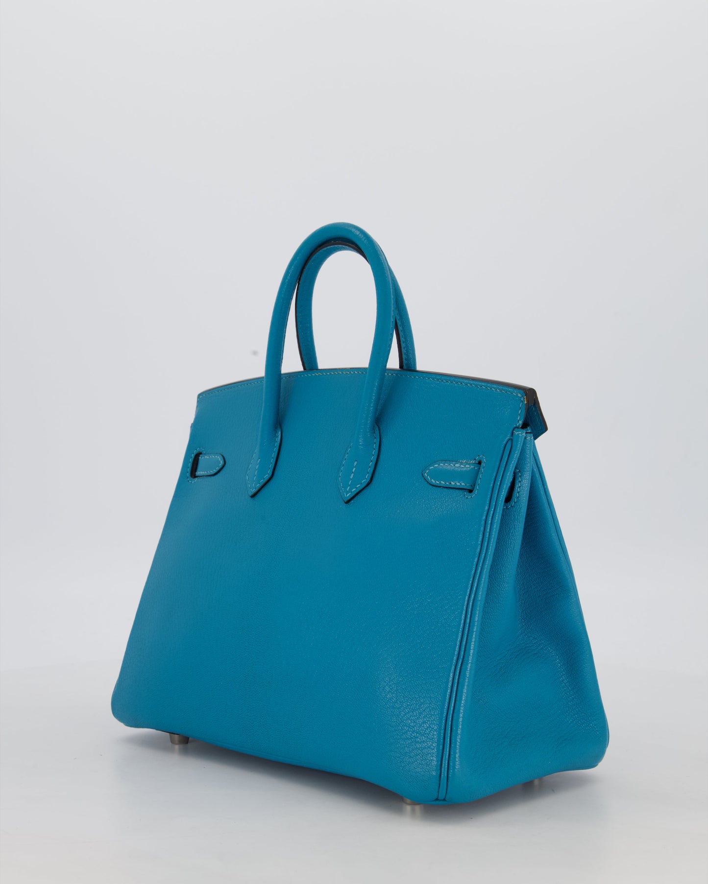 Hermes Birkin 25 Retourne Bag in Bleu Saint Cyr Chèvre Mysore Leather with Palladium Hardware