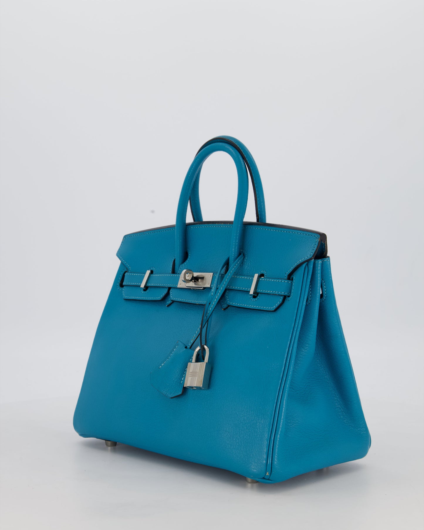 Hermes Birkin 25 Retourne Bag in Bleu Saint Cyr Chèvre Mysore Leather with Palladium Hardware
