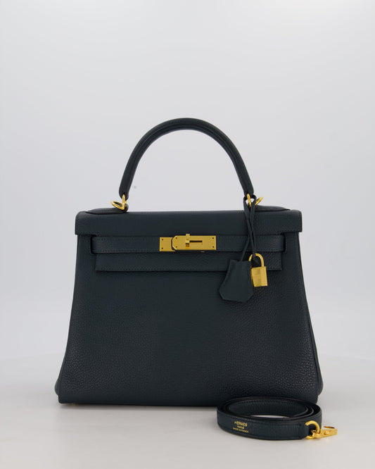 Hermes Kelly 28 Retourne Bag in Vert Cypress Togo Leather with Gold Hardware