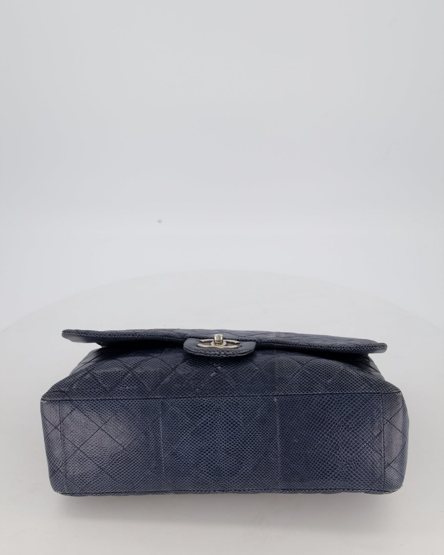 Chanel Blue Classic Maxi Double Flap in Exotic Python Leather with Silver Hardware