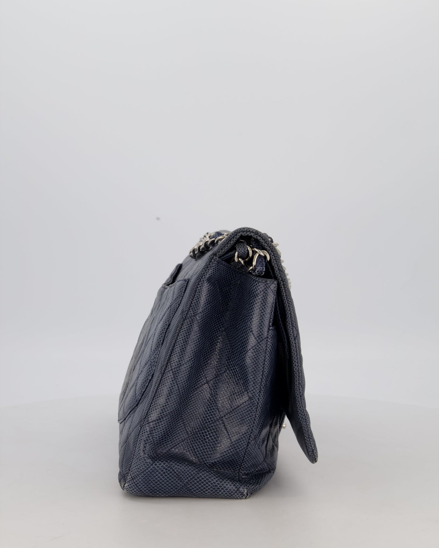 Chanel Blue Classic Maxi Double Flap in Exotic Python Leather with Silver Hardware