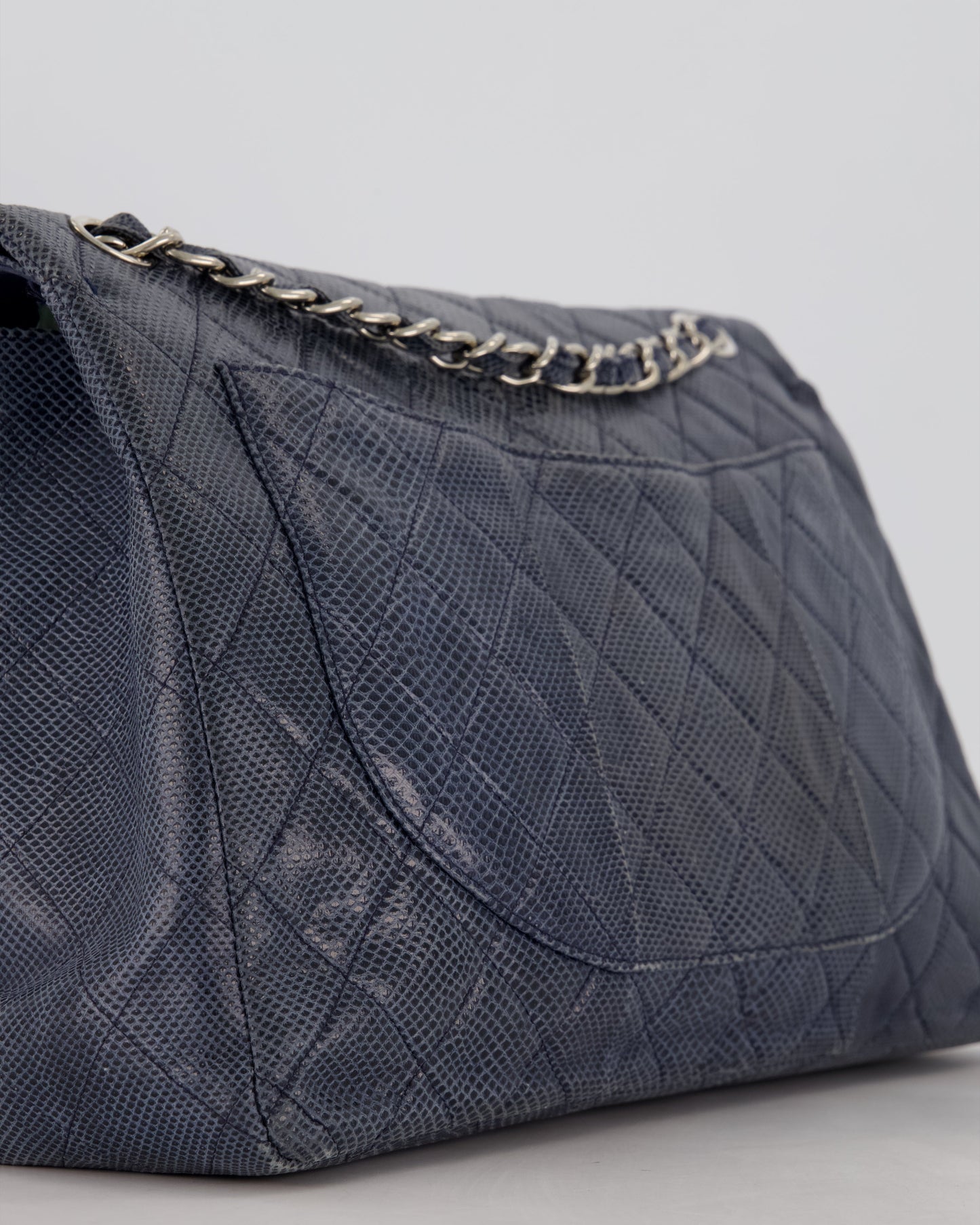 Chanel Blue Classic Maxi Double Flap in Exotic Python Leather with Silver Hardware