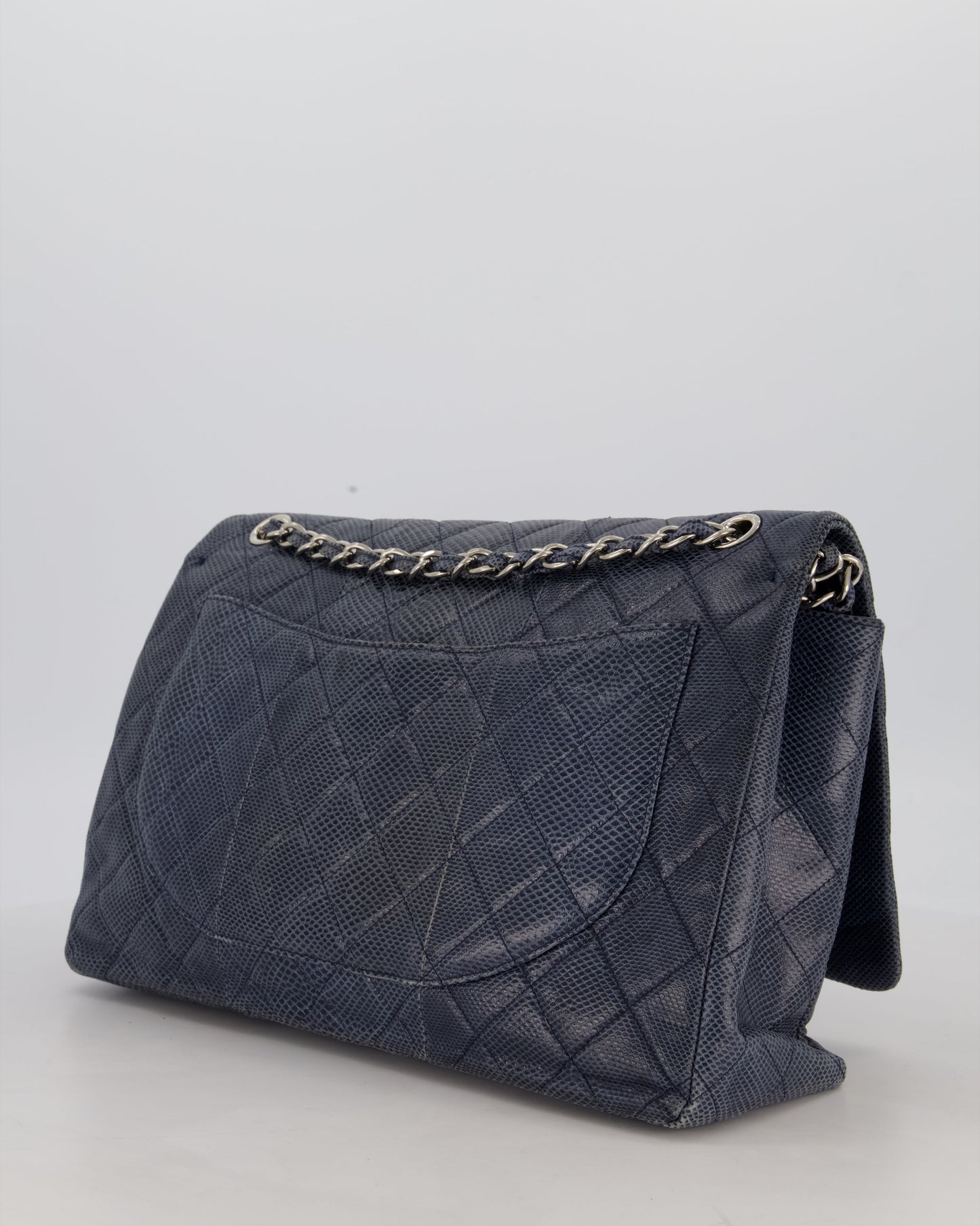 Chanel Blue Classic Maxi Double Flap in Exotic Python Leather with Silver Hardware
