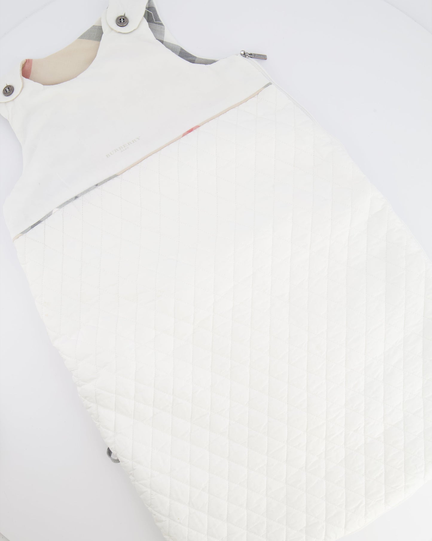 Burberry Baby White Sleeping Bag with Checkered Details