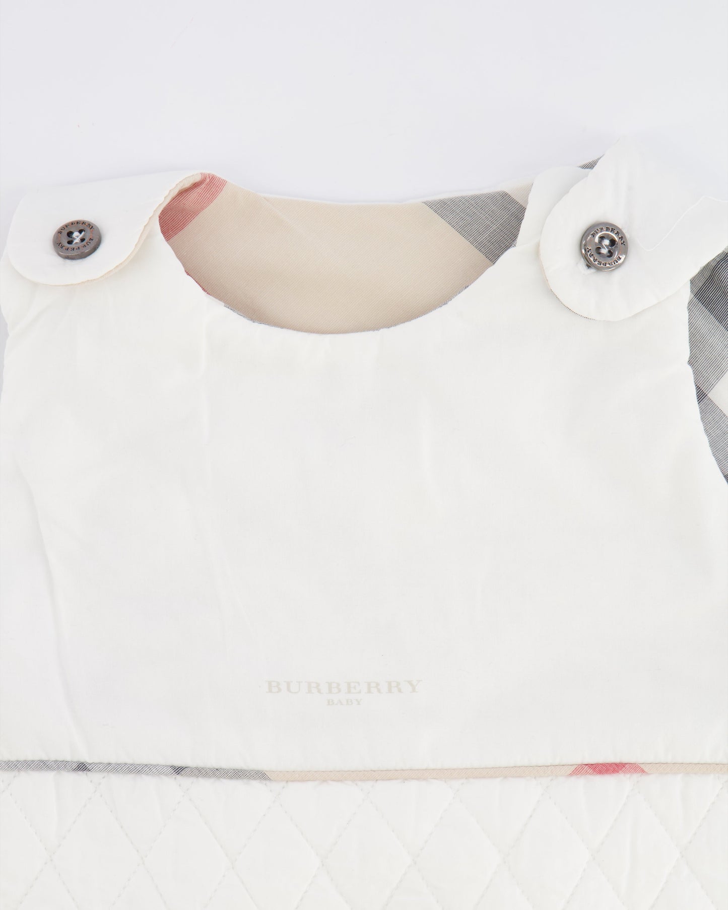 Burberry Baby White Sleeping Bag with Checkered Details