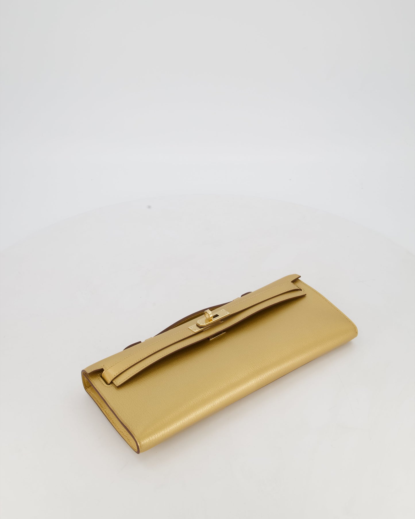 *SUPER RARE* Hermes Kelly Cut Bag in Doré Chévre Chamkila Leather with Permabrass Hardware