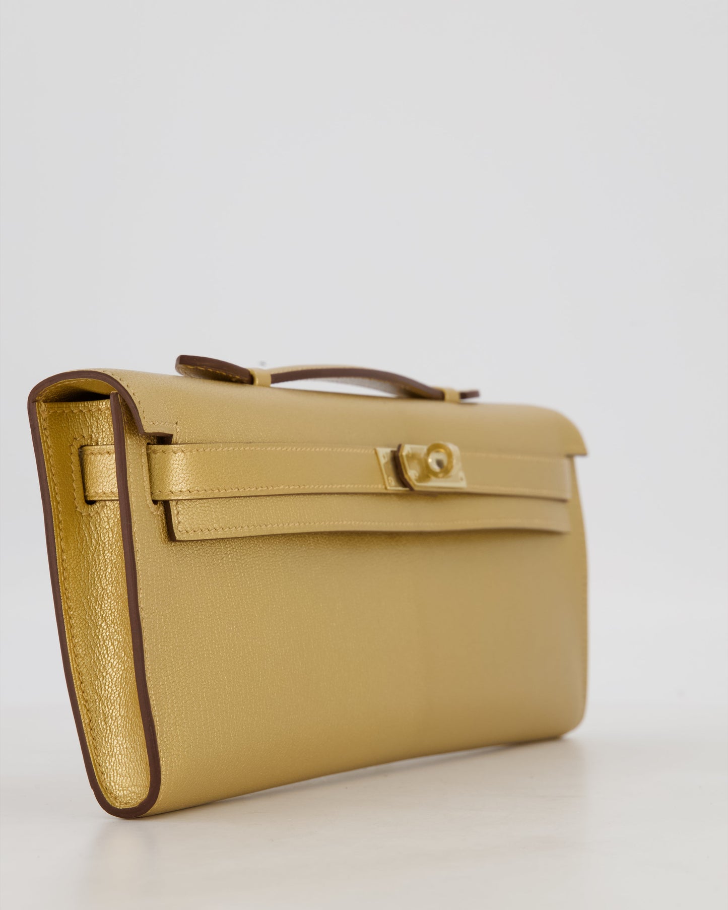 *SUPER RARE* Hermes Kelly Cut Bag in Doré Chévre Chamkila Leather with Permabrass Hardware