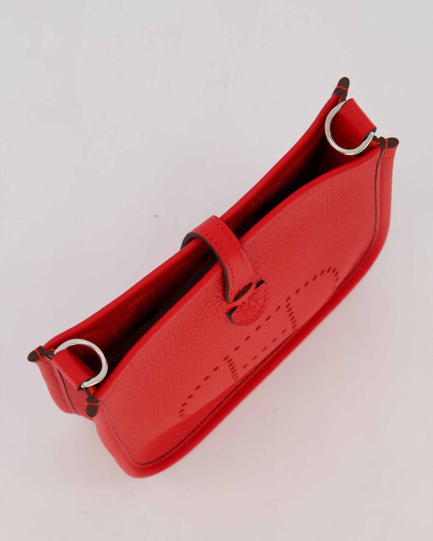 Hermes Mini Evelyne Bag in Rouge Radieux Clemence Leather with Palladium Hardware