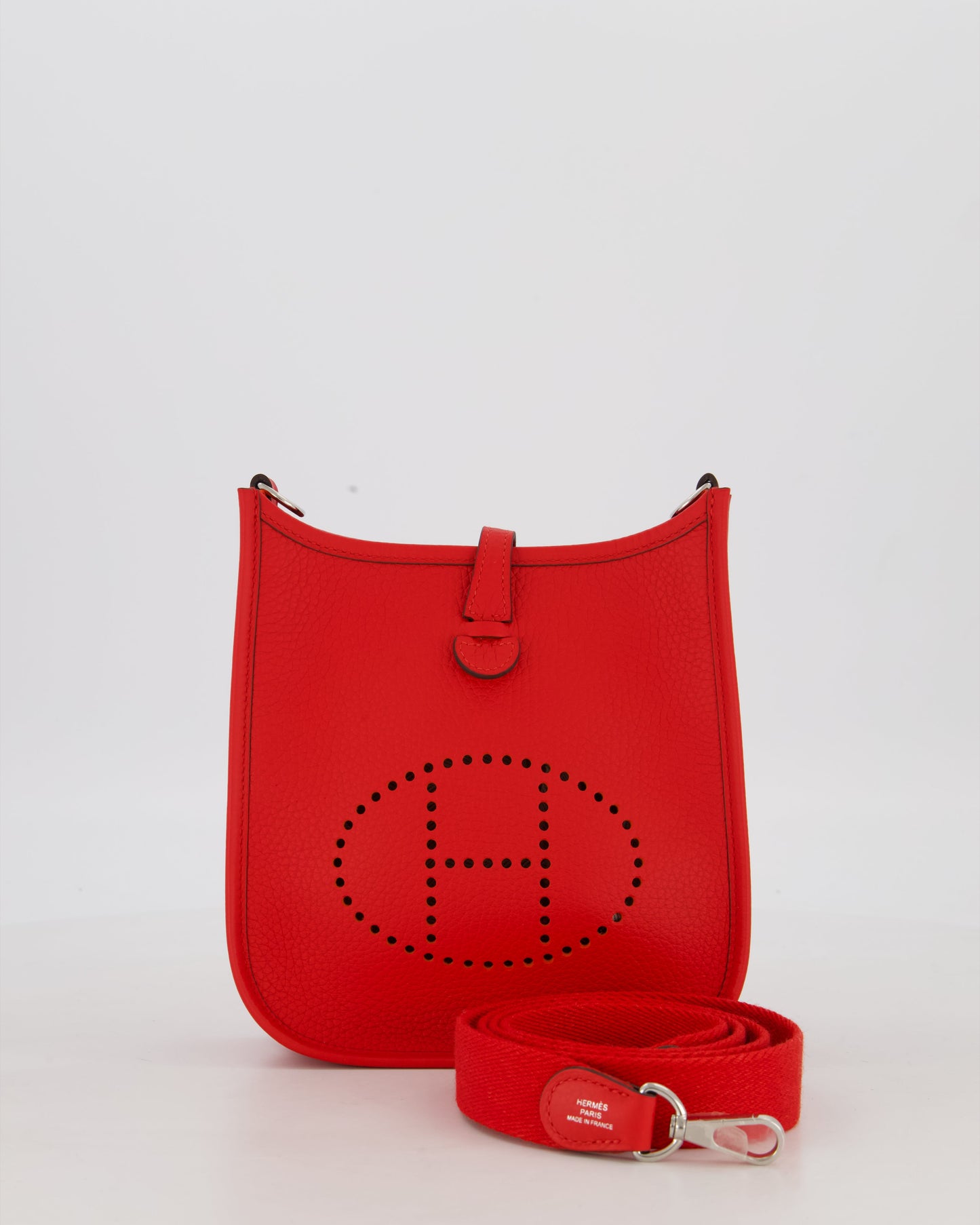 Hermes Mini Evelyne Bag in Rouge Radieux Clemence Leather with Palladium Hardware