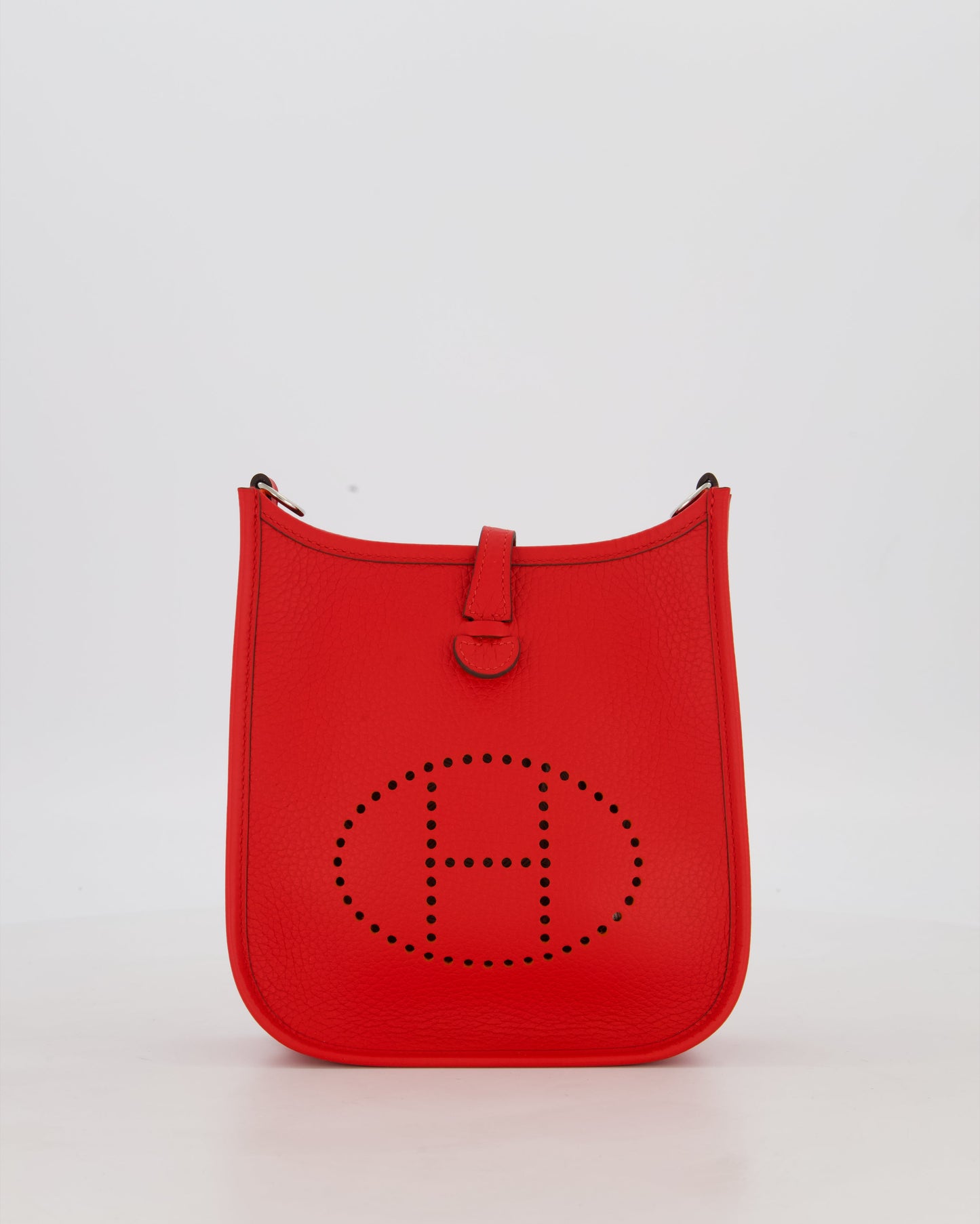 Hermes Mini Evelyne Bag in Rouge Radieux Clemence Leather with Palladium Hardware