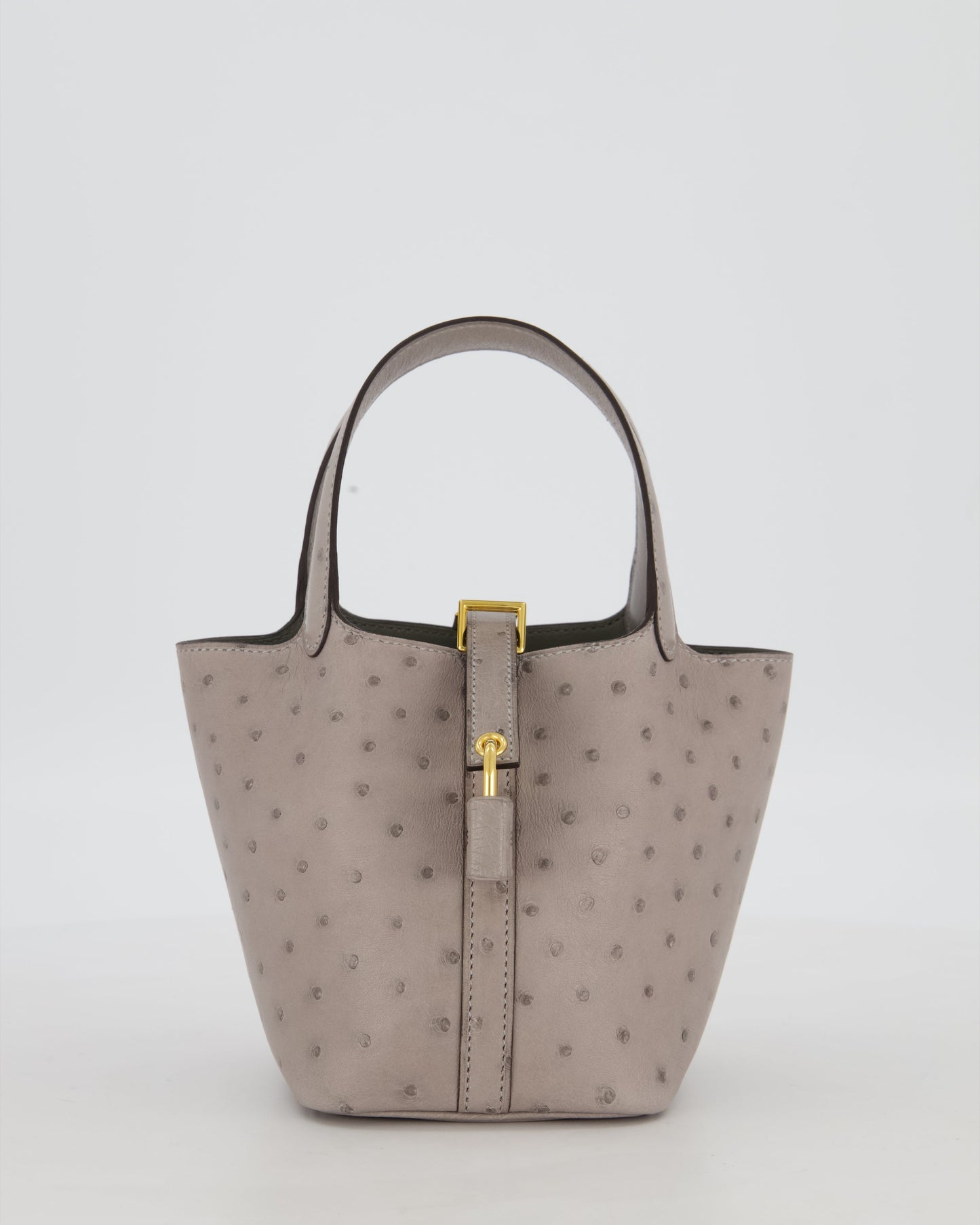 *HOT* Hermes Micro Picotin Lock Bag in Gris Mouette Ostrich Leather with Gold Hardware