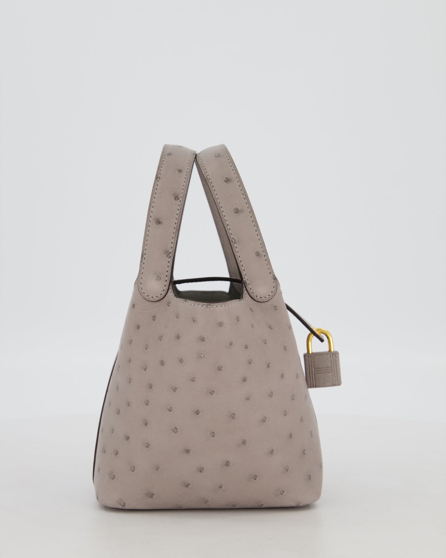 *HOT* Hermes Micro Picotin Lock Bag in Gris Mouette Ostrich Leather with Gold Hardware