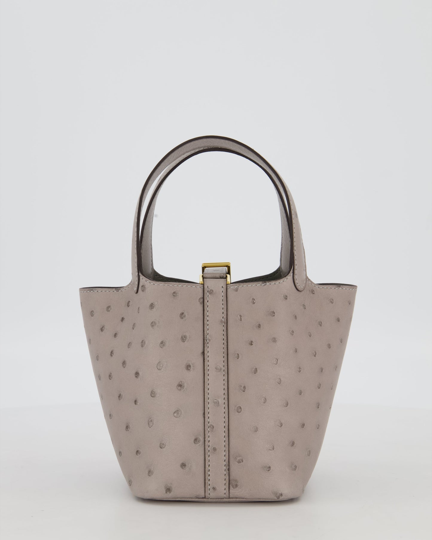 *HOT* Hermes Micro Picotin Lock Bag in Gris Mouette Ostrich Leather with Gold Hardware