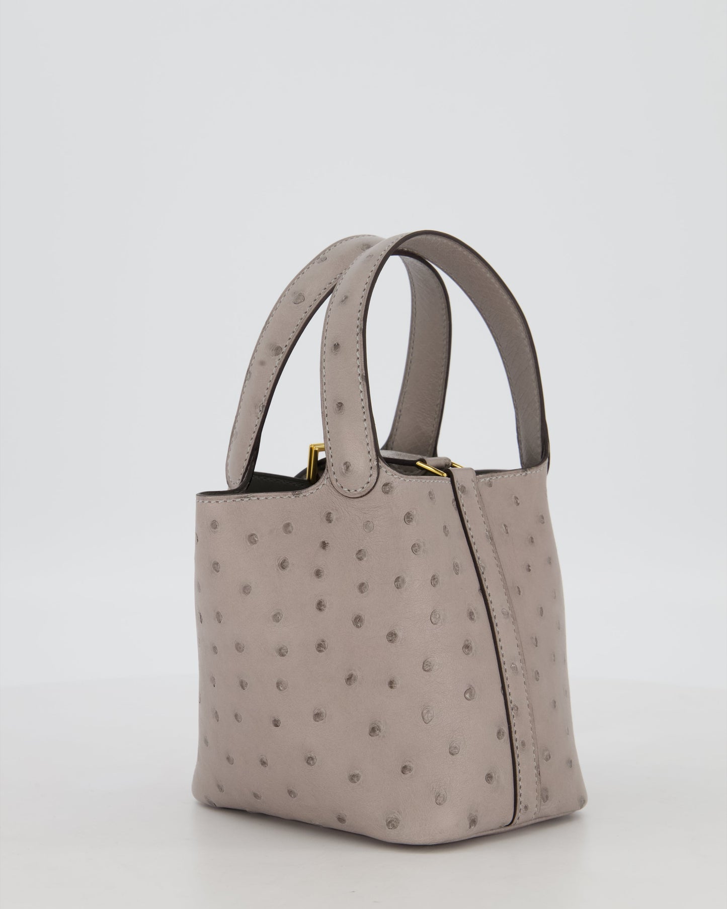 *HOT* Hermes Micro Picotin Lock Bag in Gris Mouette Ostrich Leather with Gold Hardware