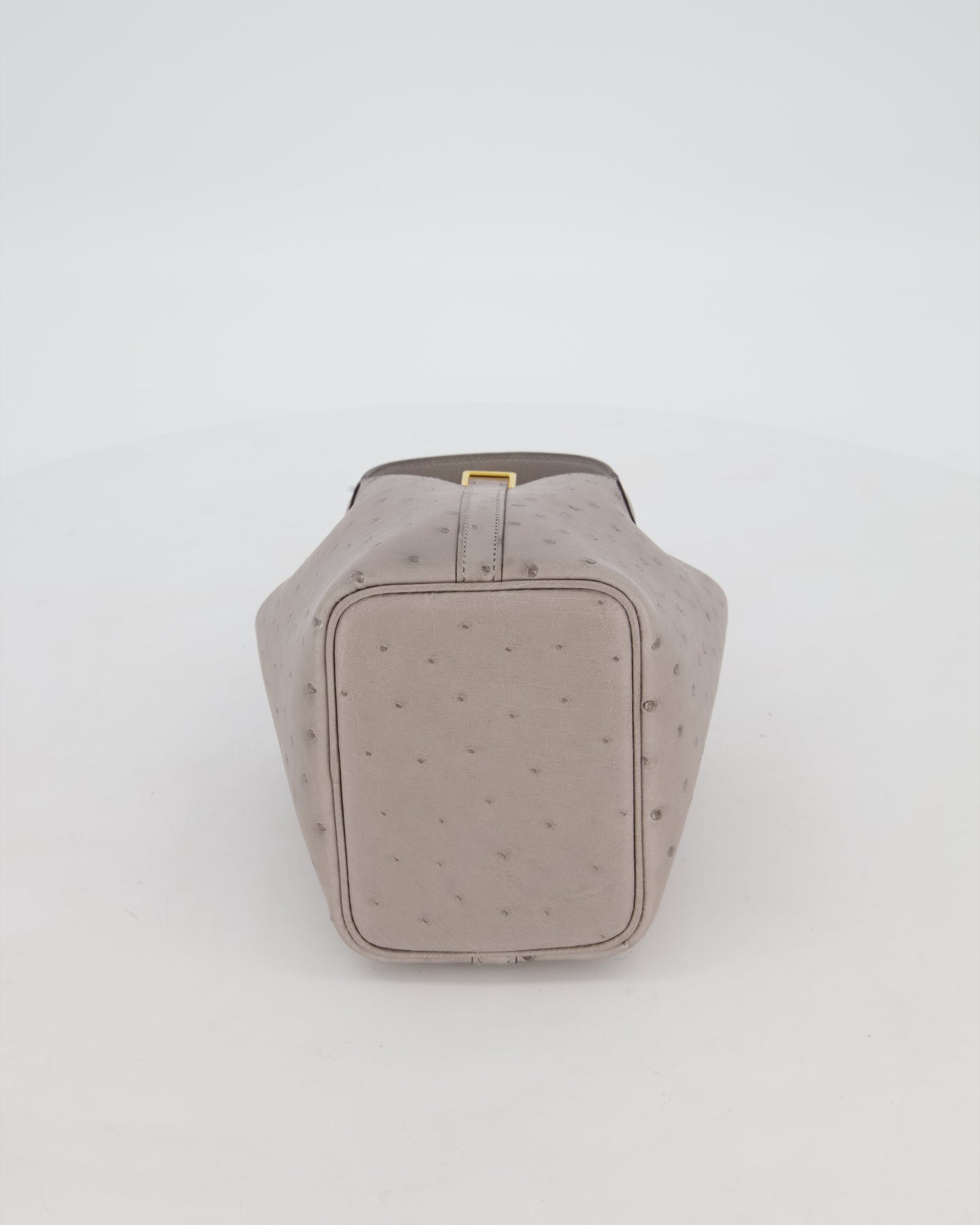 *HOT* Hermes Micro Picotin Lock Bag in Gris Mouette Ostrich Leather with Gold Hardware
