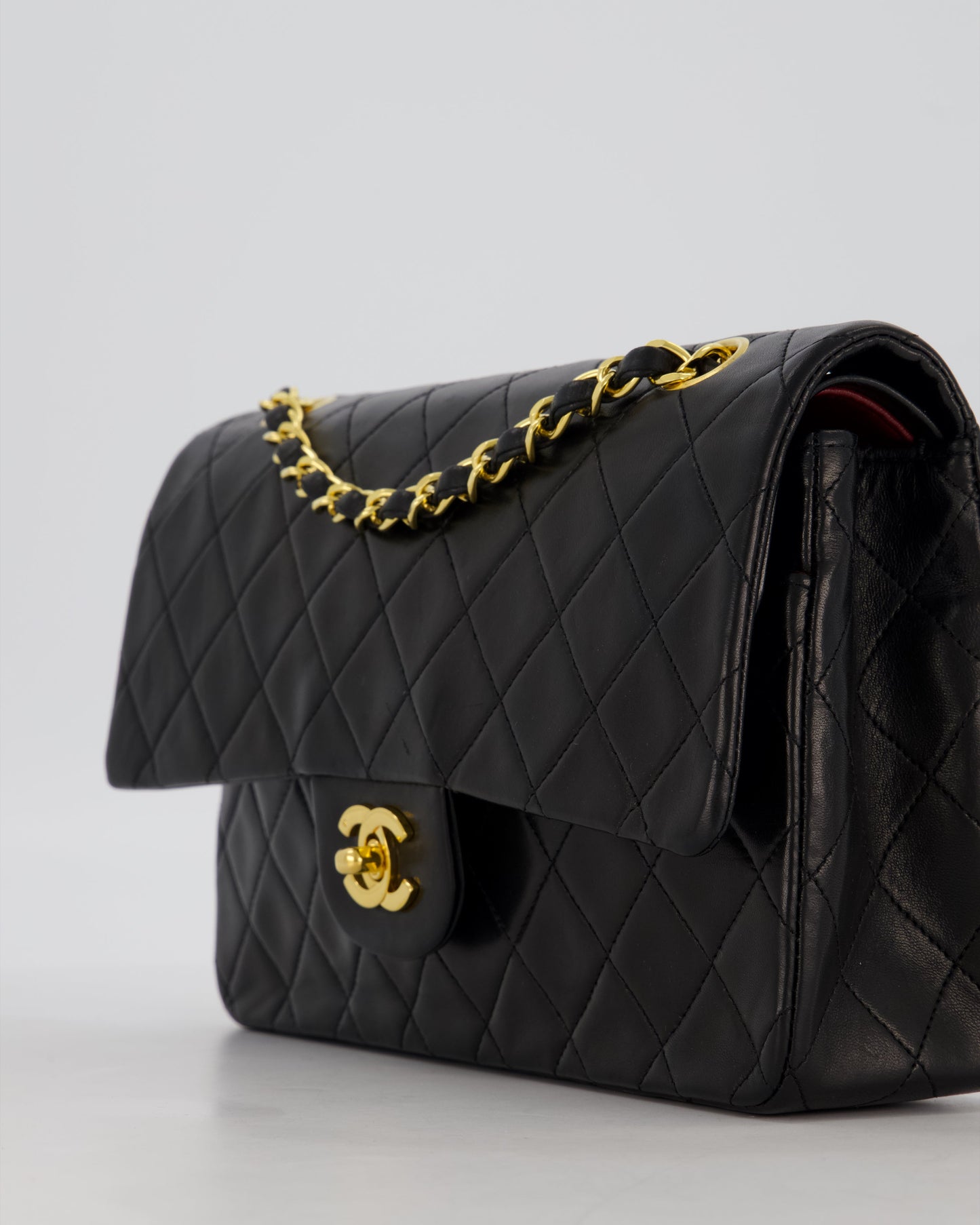 Chanel Black Vintage Medium Classic Double Flap Bag in Lambskin Leather with 24K Gold Hardware