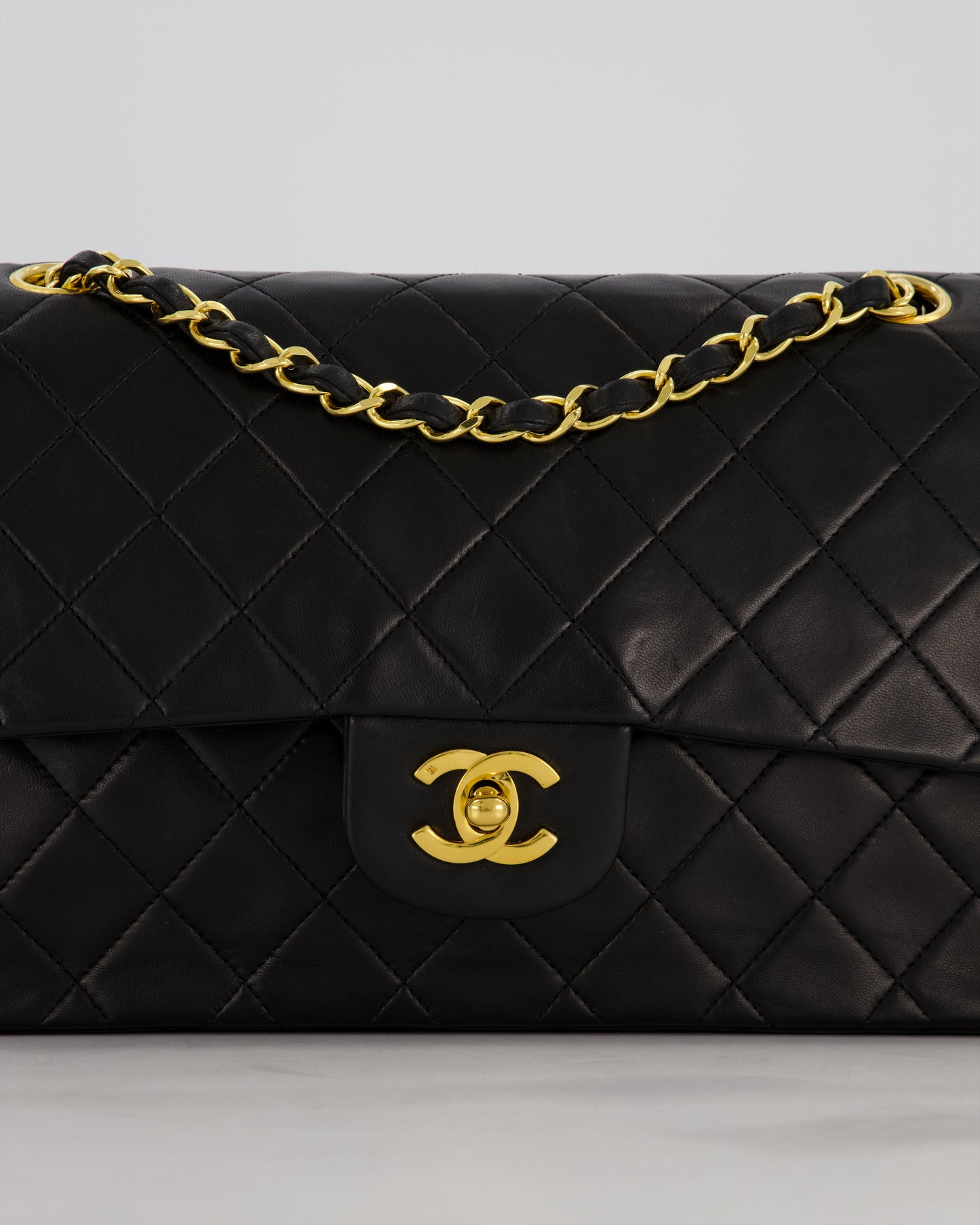 Chanel Black Vintage Medium Classic Double Flap Bag in Lambskin Leather with 24K Gold Hardware