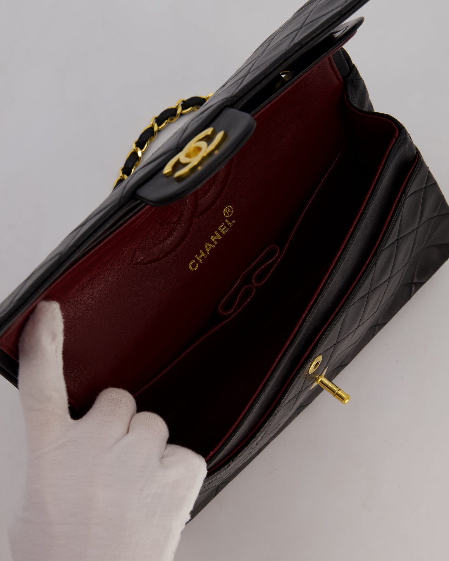 Chanel Black Vintage Medium Classic Double Flap Bag in Lambskin Leather with 24K Gold Hardware