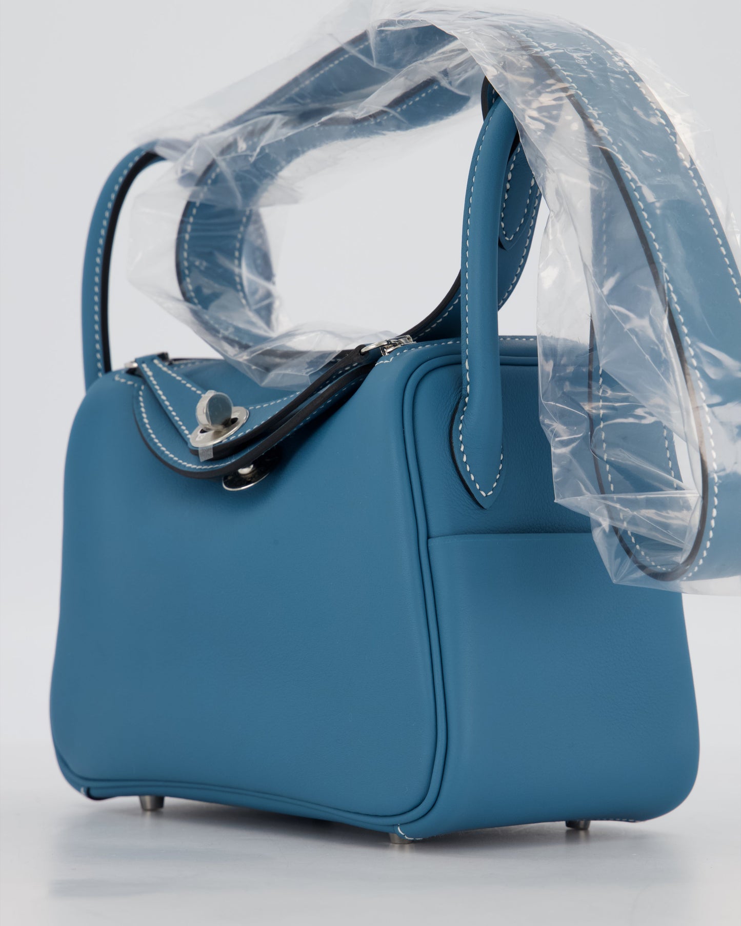 Hermes Mini Lindy Bag in Bleu Jean Swift Leather with Palladium Hardware