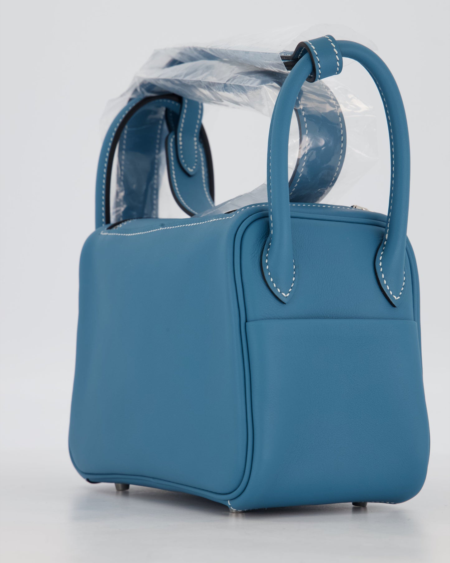 Hermes Mini Lindy Bag in Bleu Jean Swift Leather with Palladium Hardware