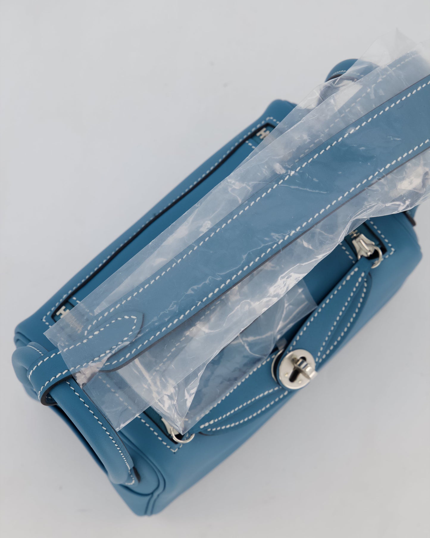 Hermes Mini Lindy Bag in Bleu Jean Swift Leather with Palladium Hardware