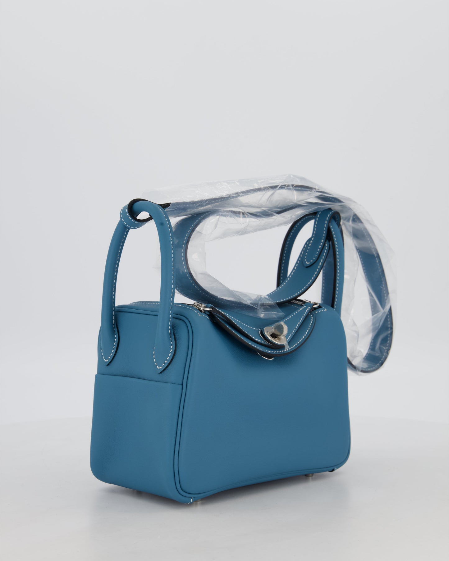 Hermes Mini Lindy Bag in Bleu Jean Swift Leather with Palladium Hardware