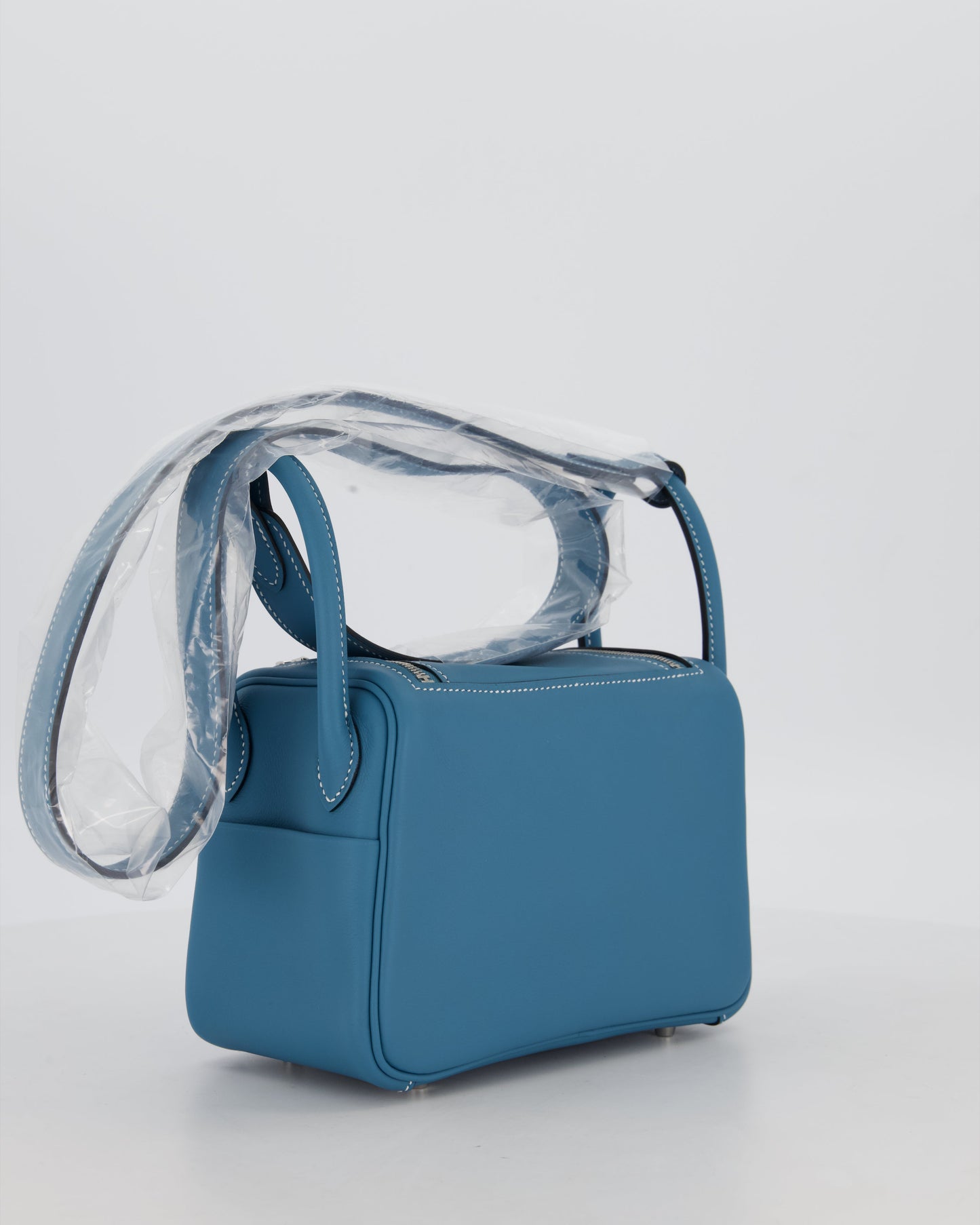 Hermes Mini Lindy Bag in Bleu Jean Swift Leather with Palladium Hardware