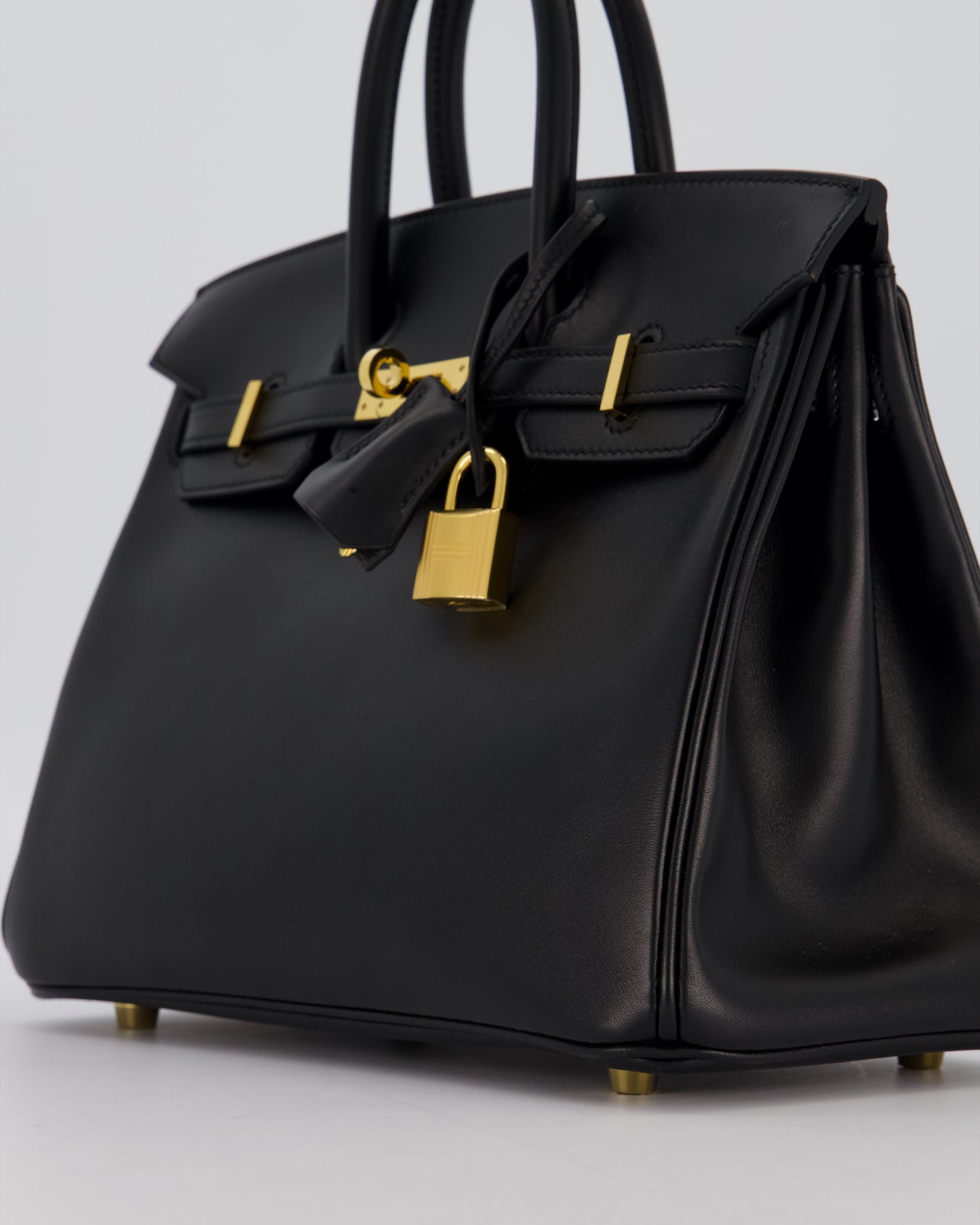 *RARE* Hermes Birkin 25 Retourne Bag in Noir Tadelakt Leather with Gold Hardware
