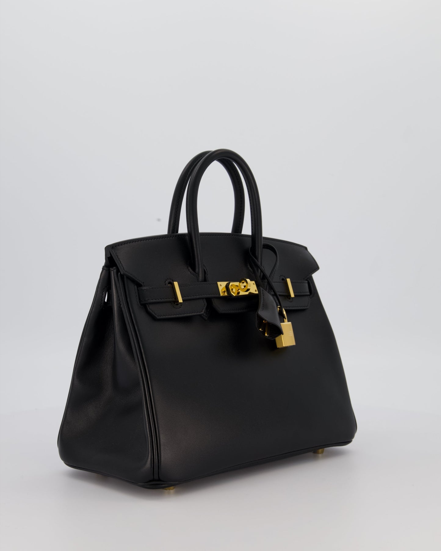 *RARE* Hermes Birkin 25 Retourne Bag in Noir Tadelakt Leather with Gold Hardware