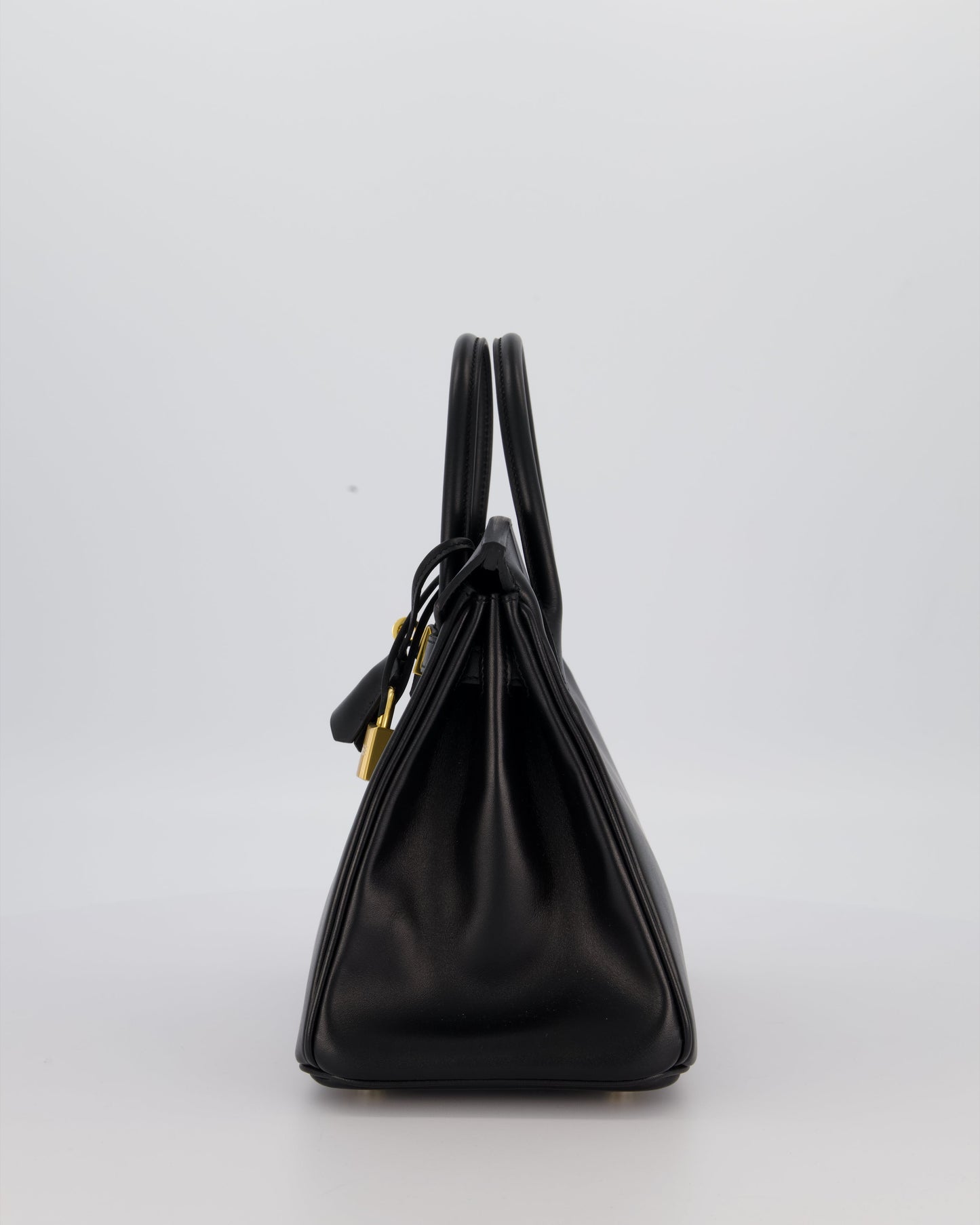 *RARE* Hermes Birkin 25 Retourne Bag in Noir Tadelakt Leather with Gold Hardware