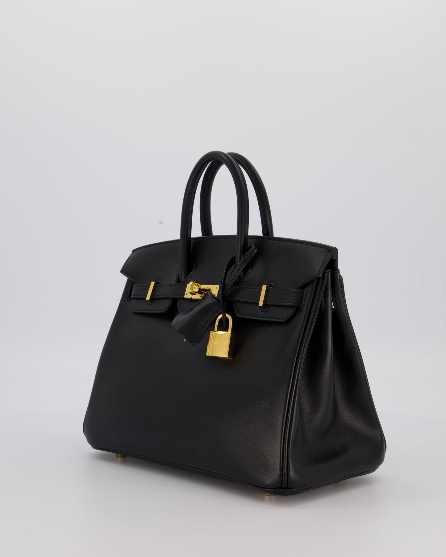 *RARE* Hermes Birkin 25 Retourne Bag in Noir Tadelakt Leather with Gold Hardware