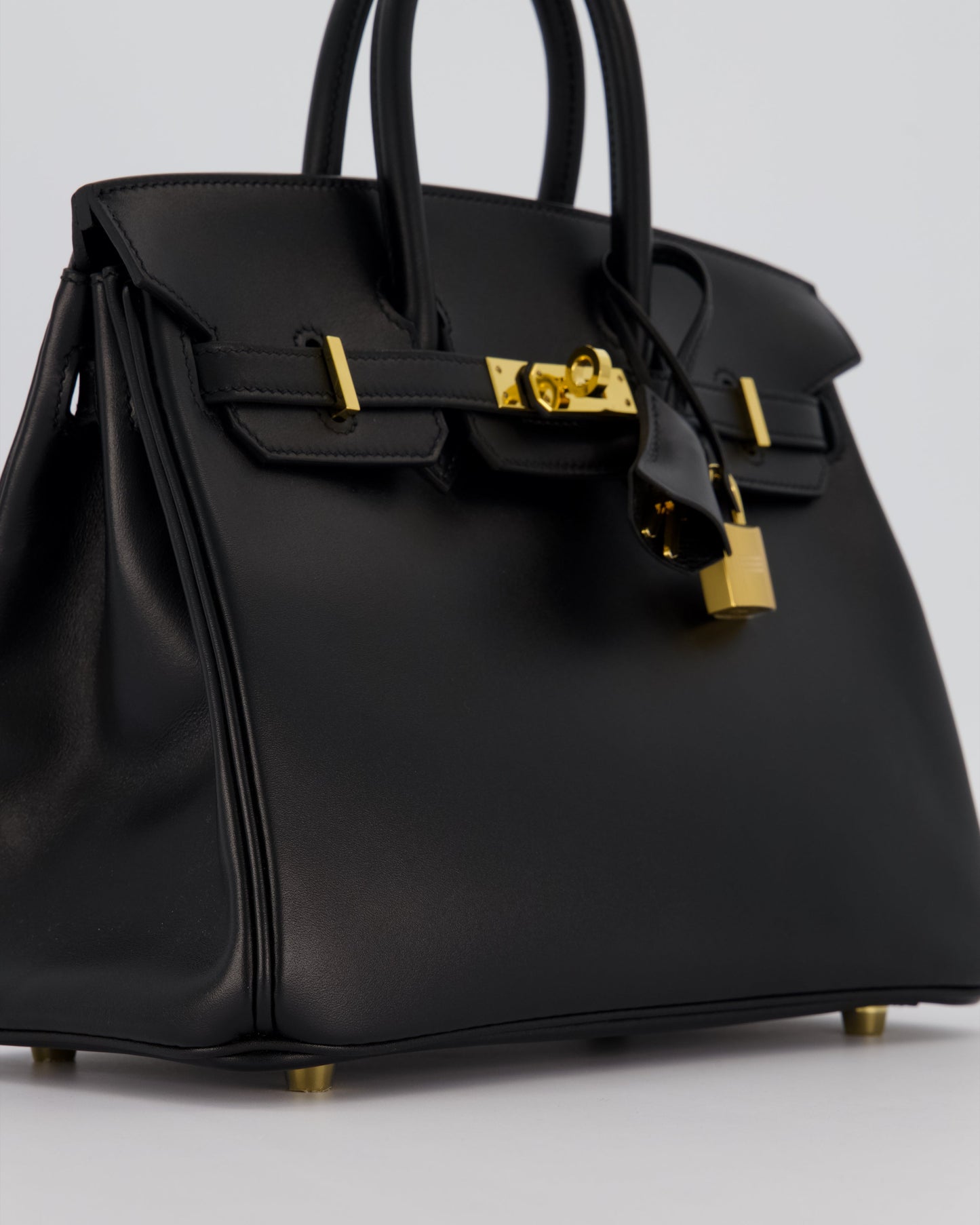 *RARE* Hermes Birkin 25 Retourne Bag in Noir Tadelakt Leather with Gold Hardware