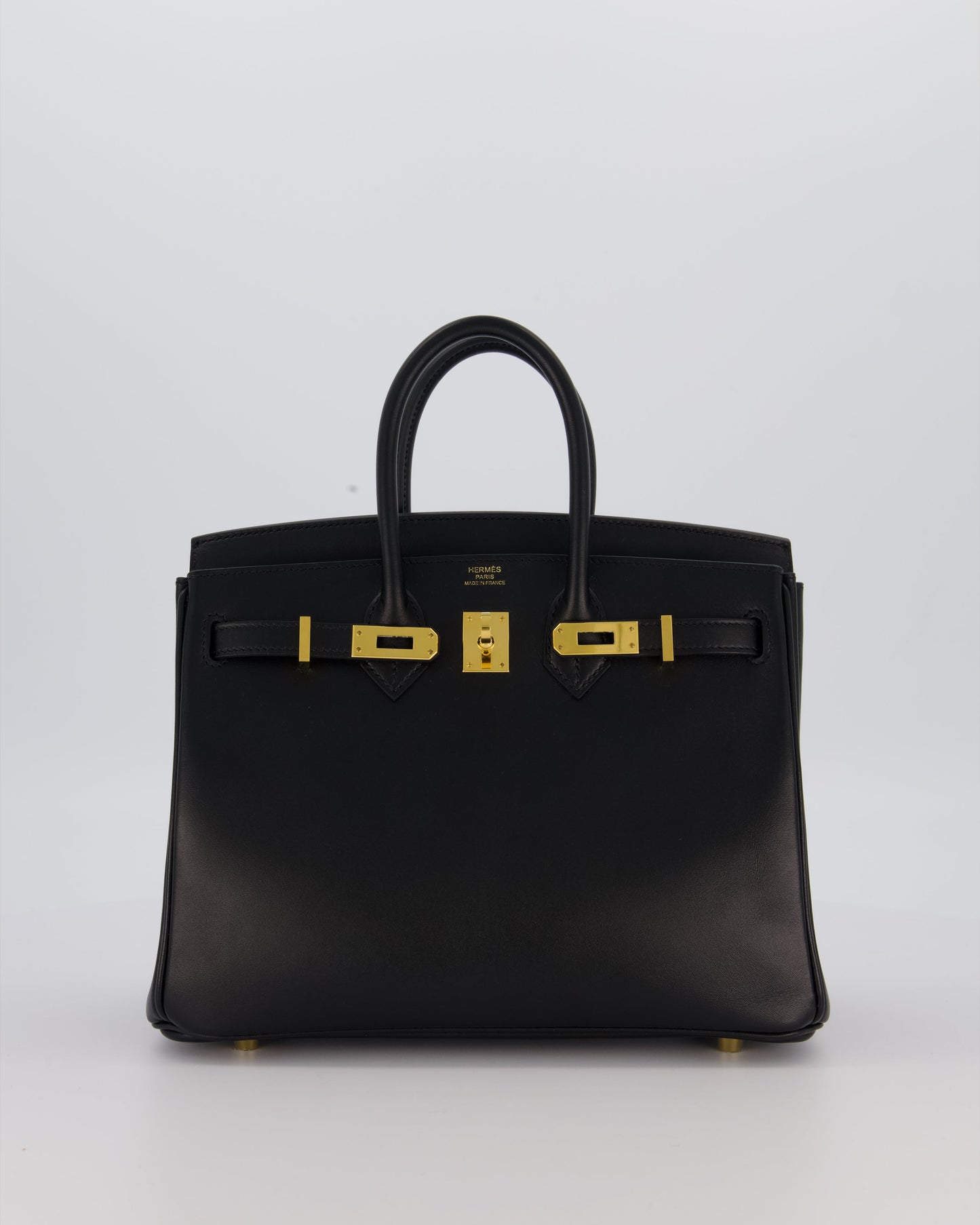 *RARE* Hermes Birkin 25 Retourne Bag in Noir Tadelakt Leather with Gold Hardware