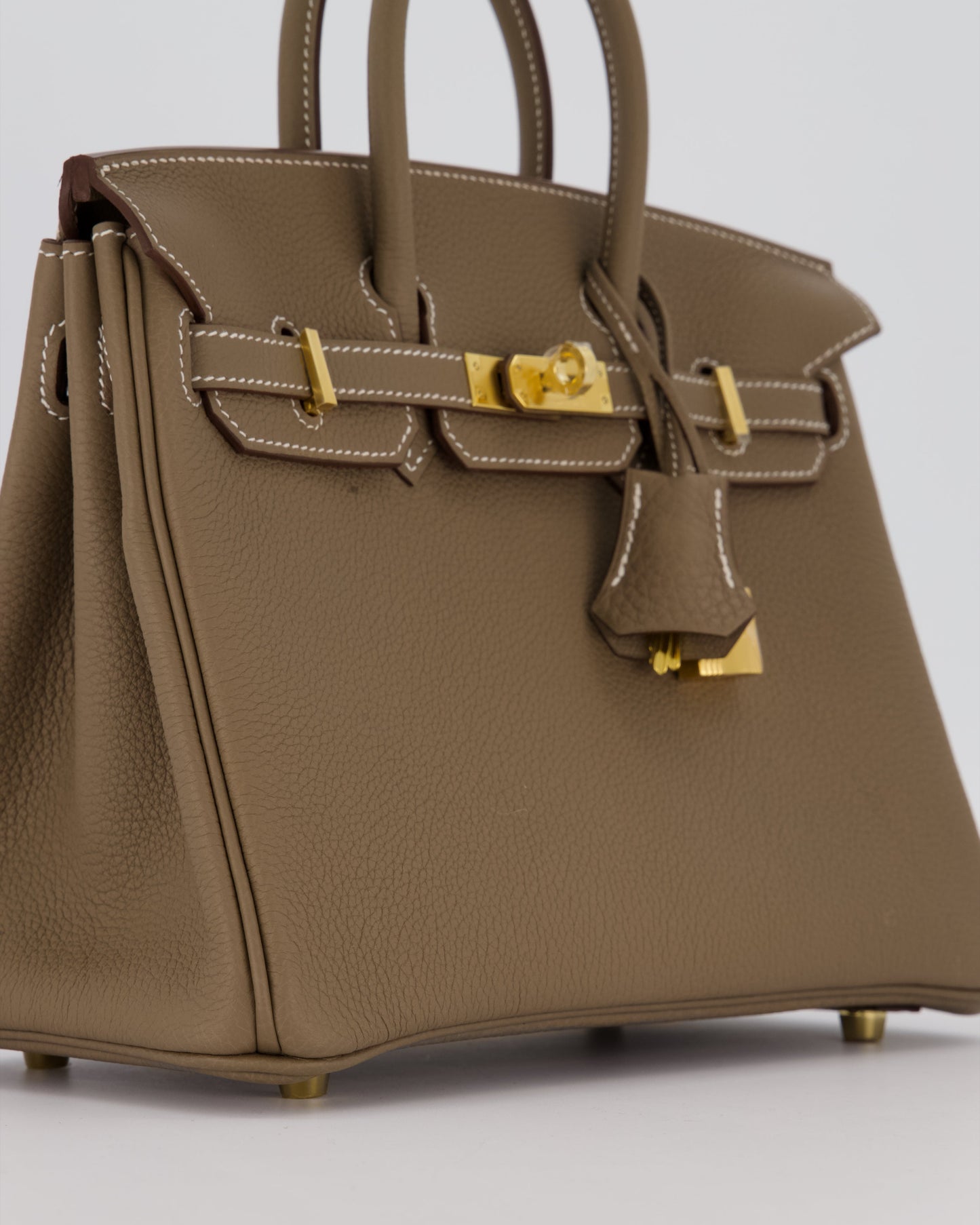 Hermes Birkin 25 Retourne Bag in Etoupe Togo Leather with Gold Hardware