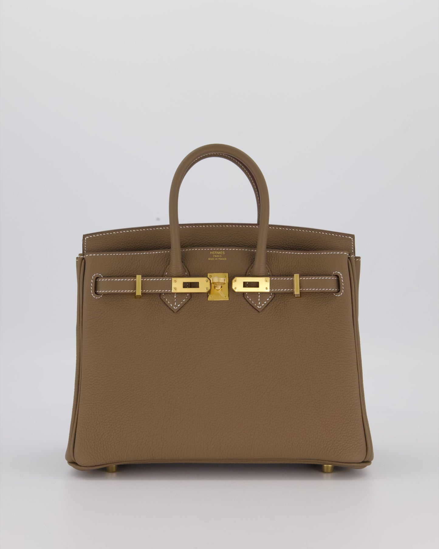 Hermes Birkin 25 Retourne Bag in Etoupe Togo Leather with Gold Hardware