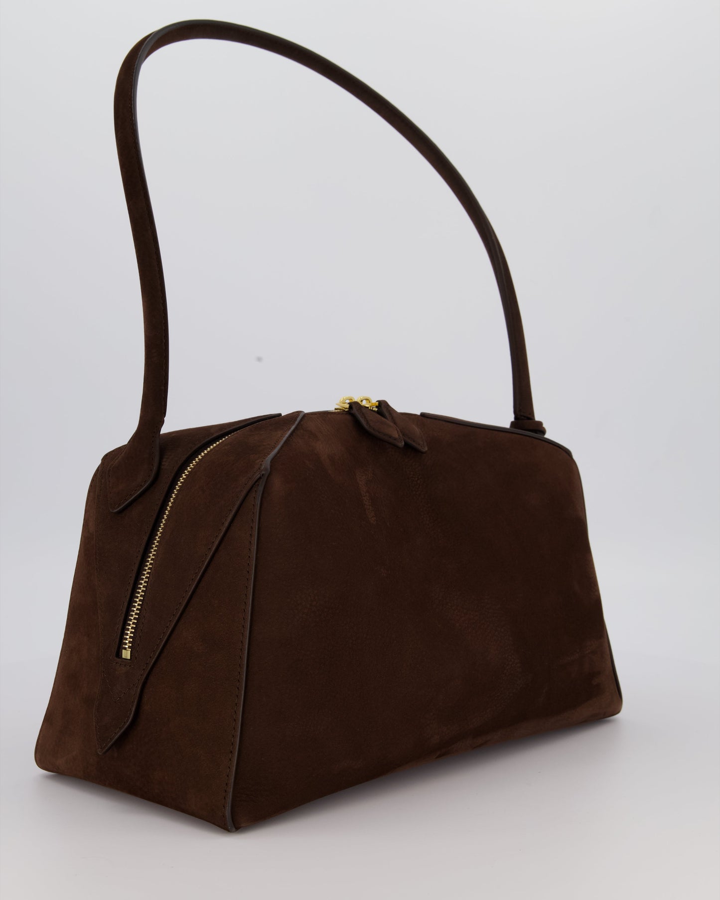 Alaïa Brown SS/26 Le Bouledogue Medium Suede Top Handle Bag with Gold Hardware